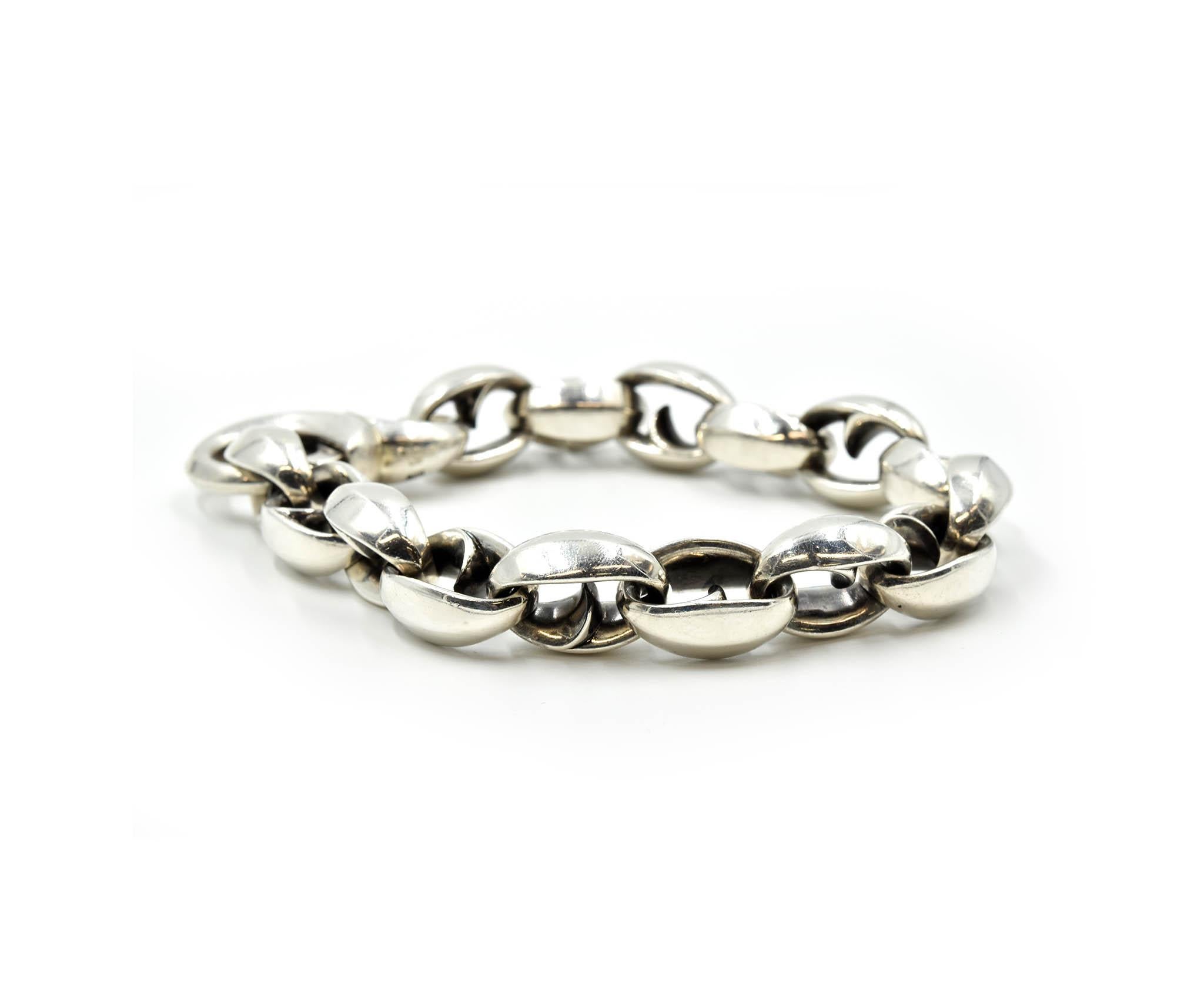 Designer: Stephen Webster
Material: sterling silver
Dimensions: bracelet measures 8 3/4-inches long and 1-inches wide
Weight: 99.30 grams
Retail: $695
