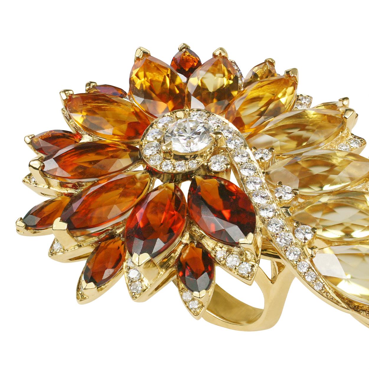 Contemporary Stephen Webster Magnipheasant Citrine and White Diamond Feathers Cocktail Ring