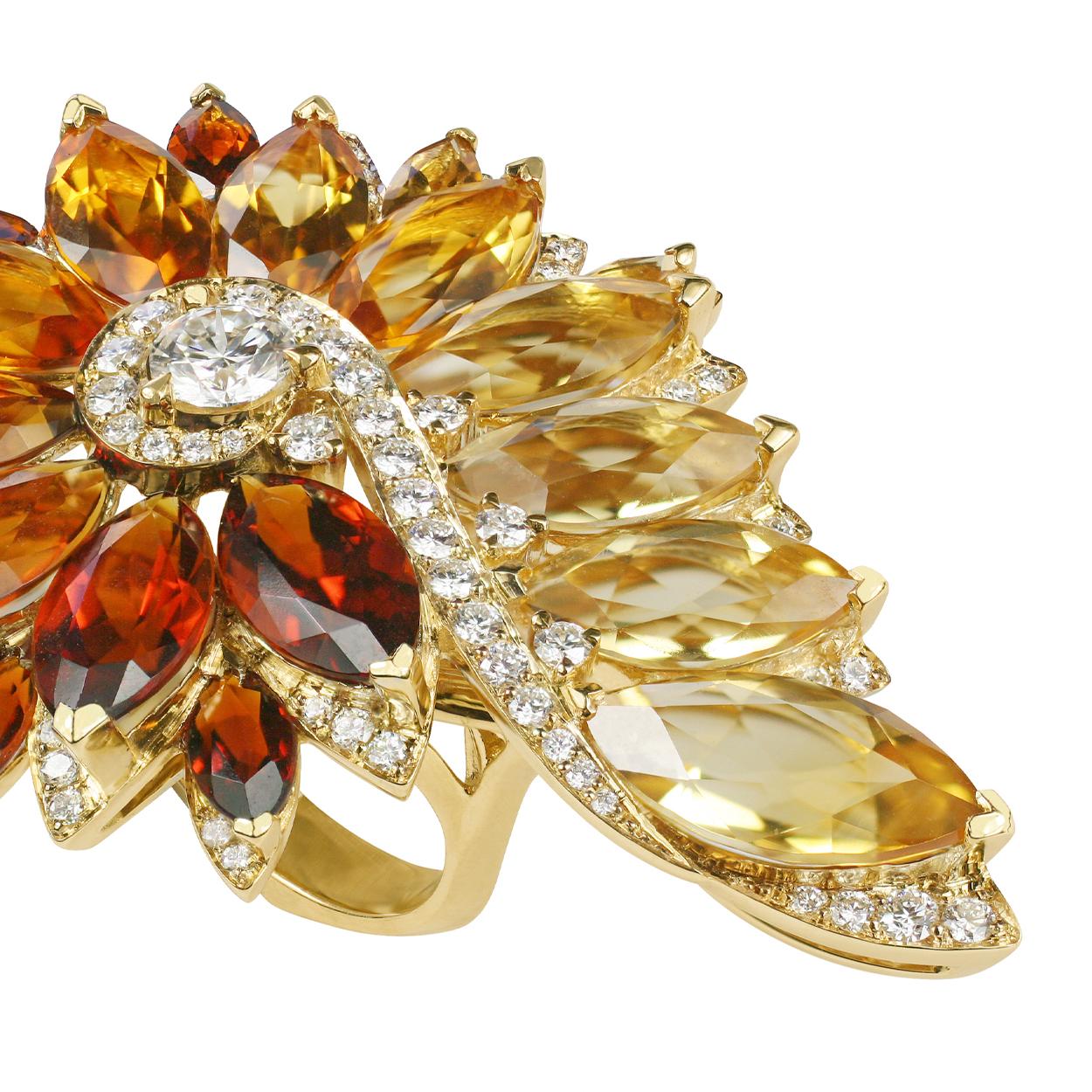 Mixed Cut Stephen Webster Magnipheasant Citrine and White Diamond Feathers Cocktail Ring
