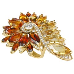 Stephen Webster Magnipheasant Citrine and White Diamond Feathers Cocktail Ring