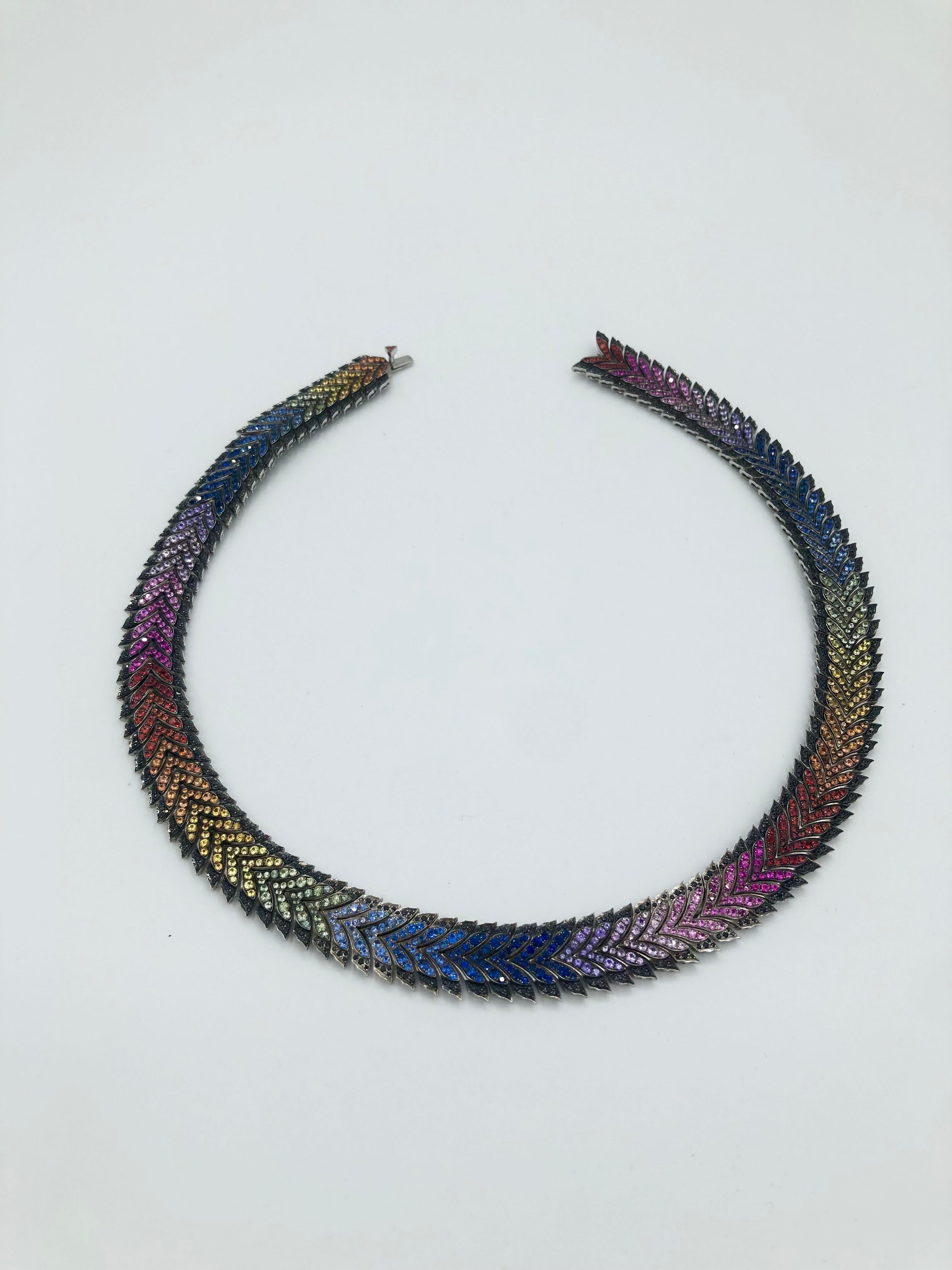 Stephen Webster Magnipheasant Multi Collar Necklace 
featuring a colorful assortment of sapphires. 