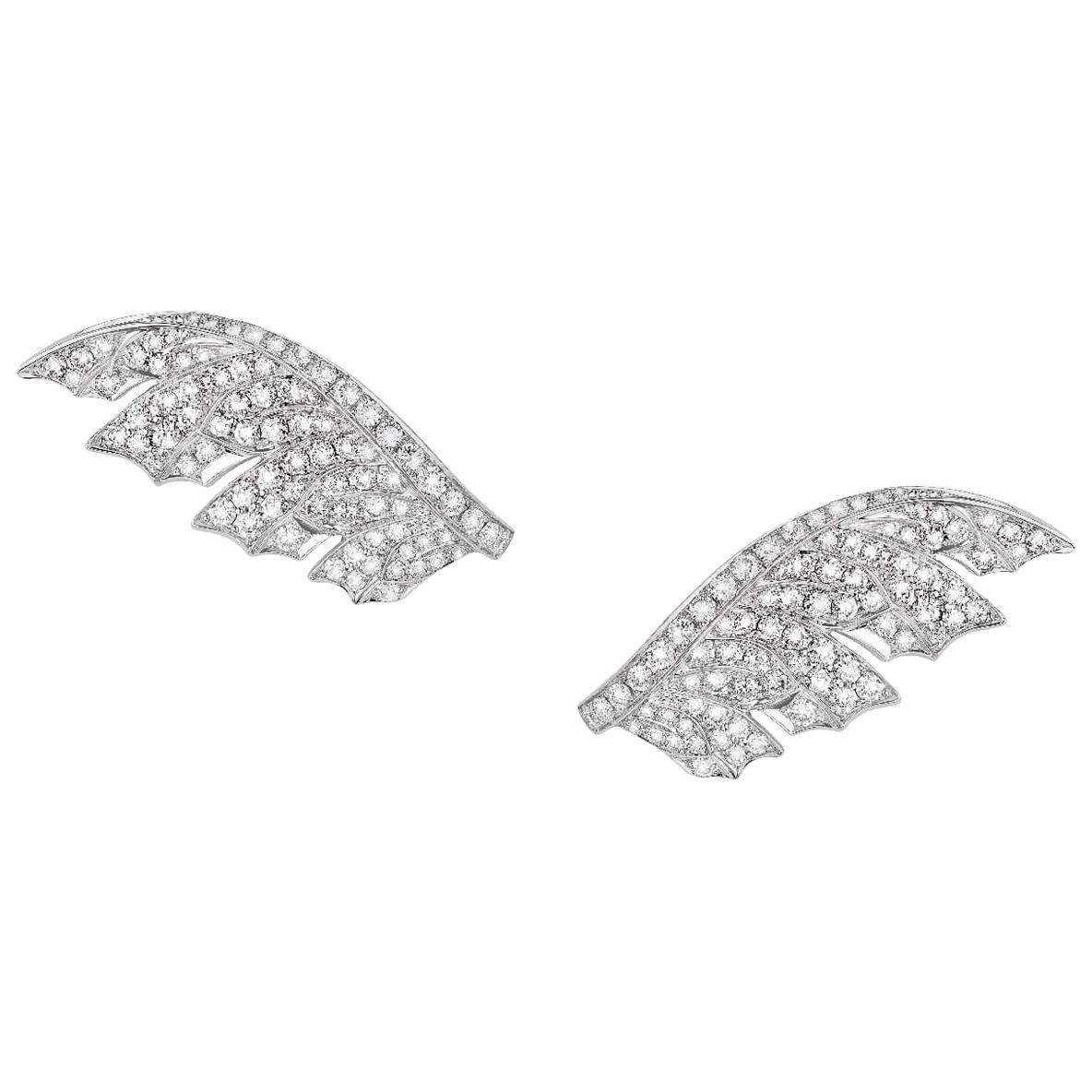 Stephen Webster Magnipheasant White Gold and White Diamond Pavé Feather Earrings For Sale