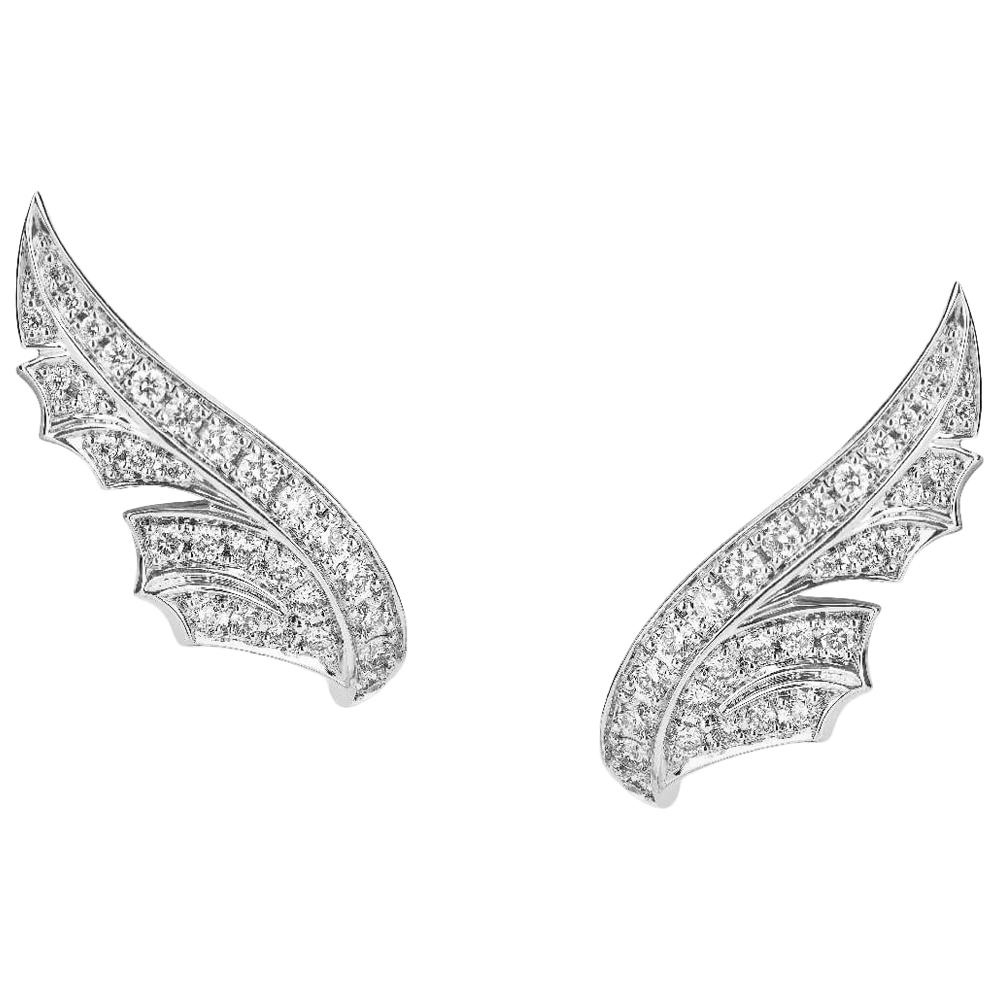 Stephen Webster, clous d'oreilles Magnipheasant en or blanc et diamants blancs pavés en forme de plumes