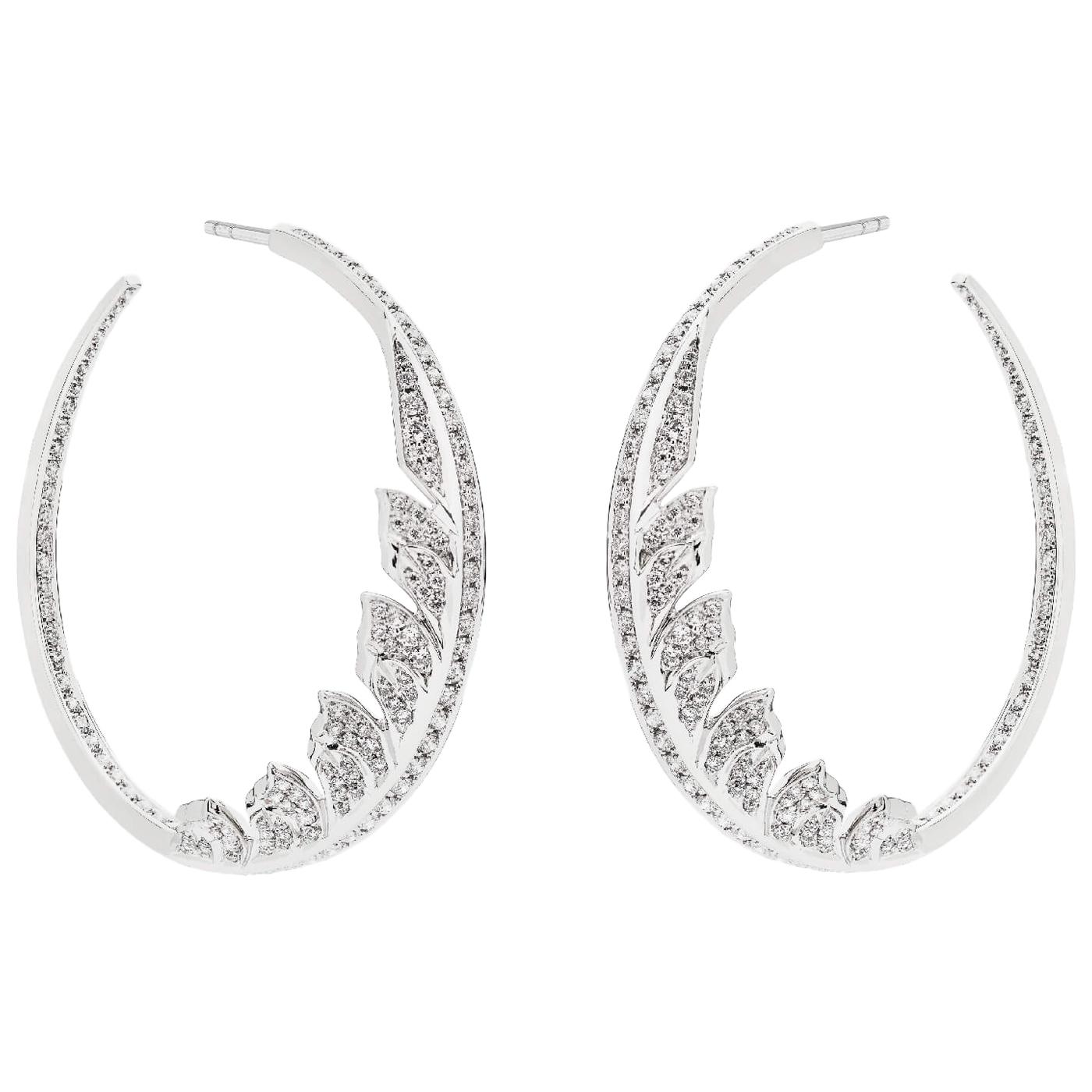 Stephen Webster Magnipheasant White Gold and White Diamond Pavé Hoop Earrings For Sale