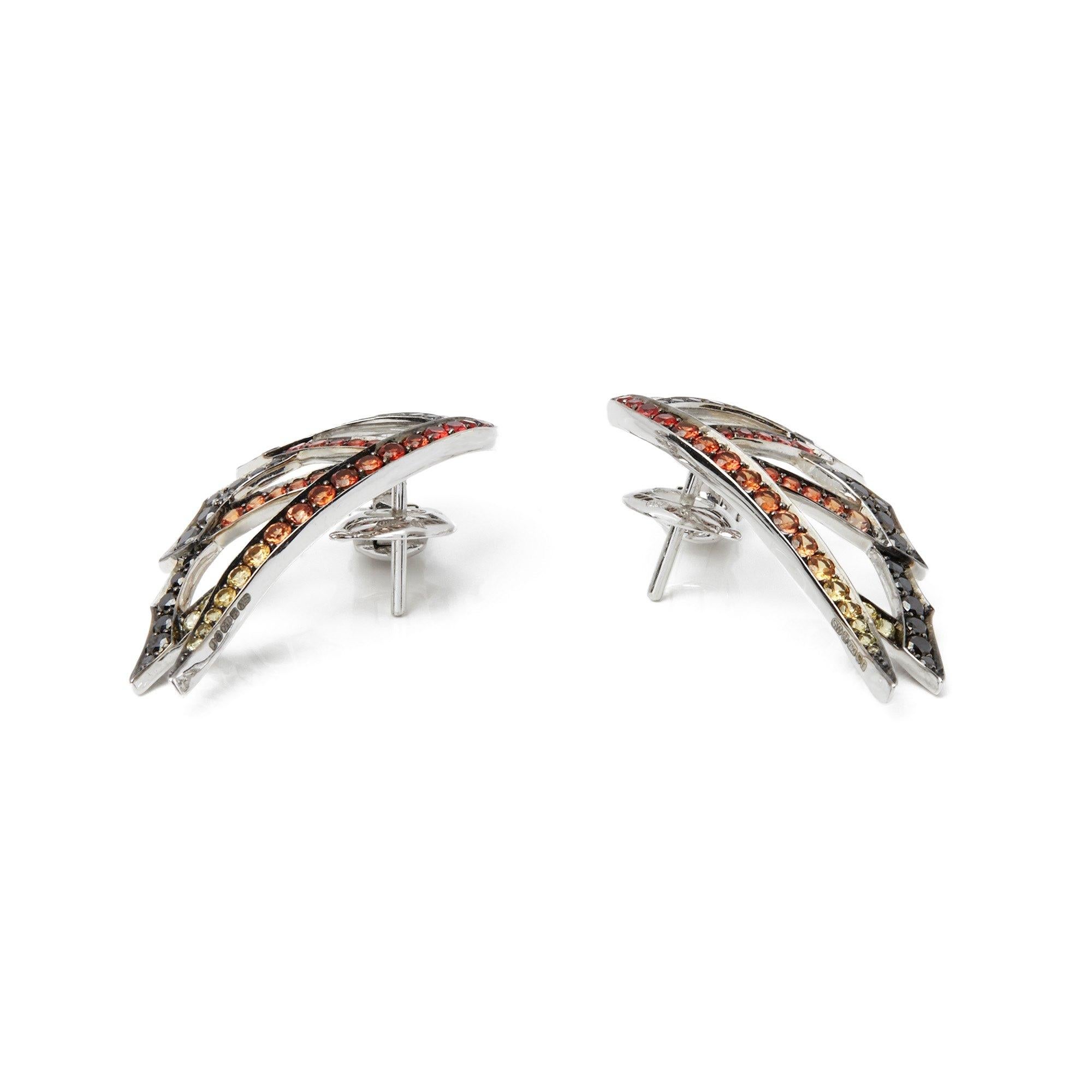 Round Cut Stephen Webster Magnipheasant White Gold Mixed Sapphire and Diamond Earrings