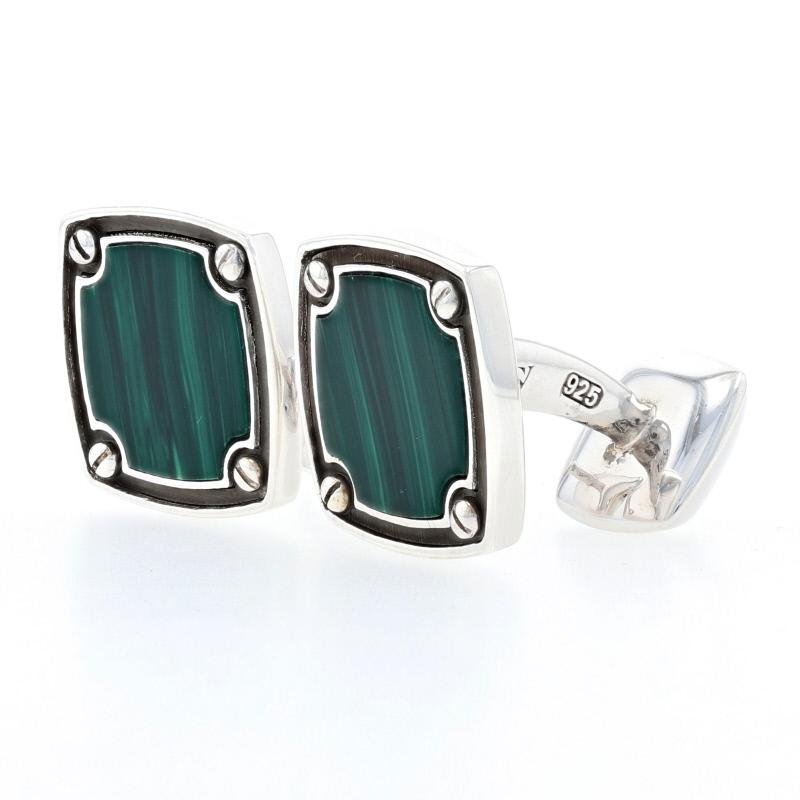 Originally retailing for $495, these handsome cufflinks are being offered here for a much more wallet-friendly price.

Brand: Stephen Webster

Metal Content: Sterling Silver

Stone Information: 
Genuine Malachite
Color: Green

Each Cufflink's Face: