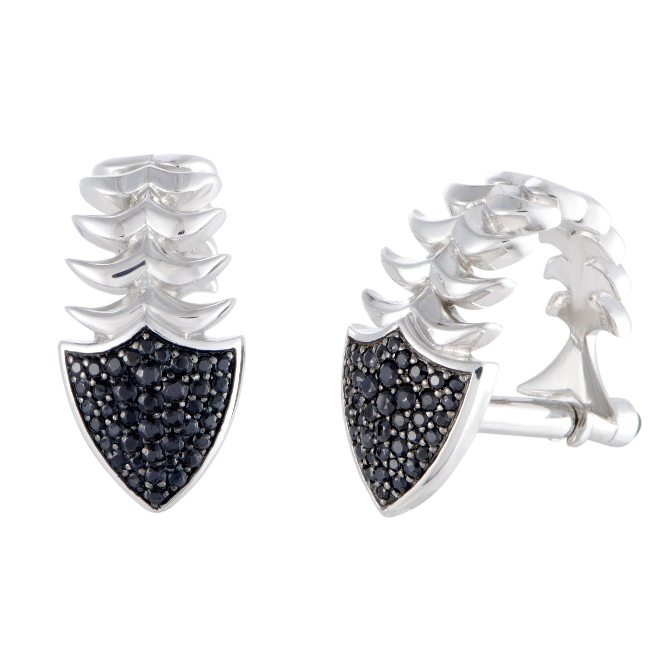 Stephen Webster Men��’s Silver and Black Sapphire Pave Pisces Cufflinks