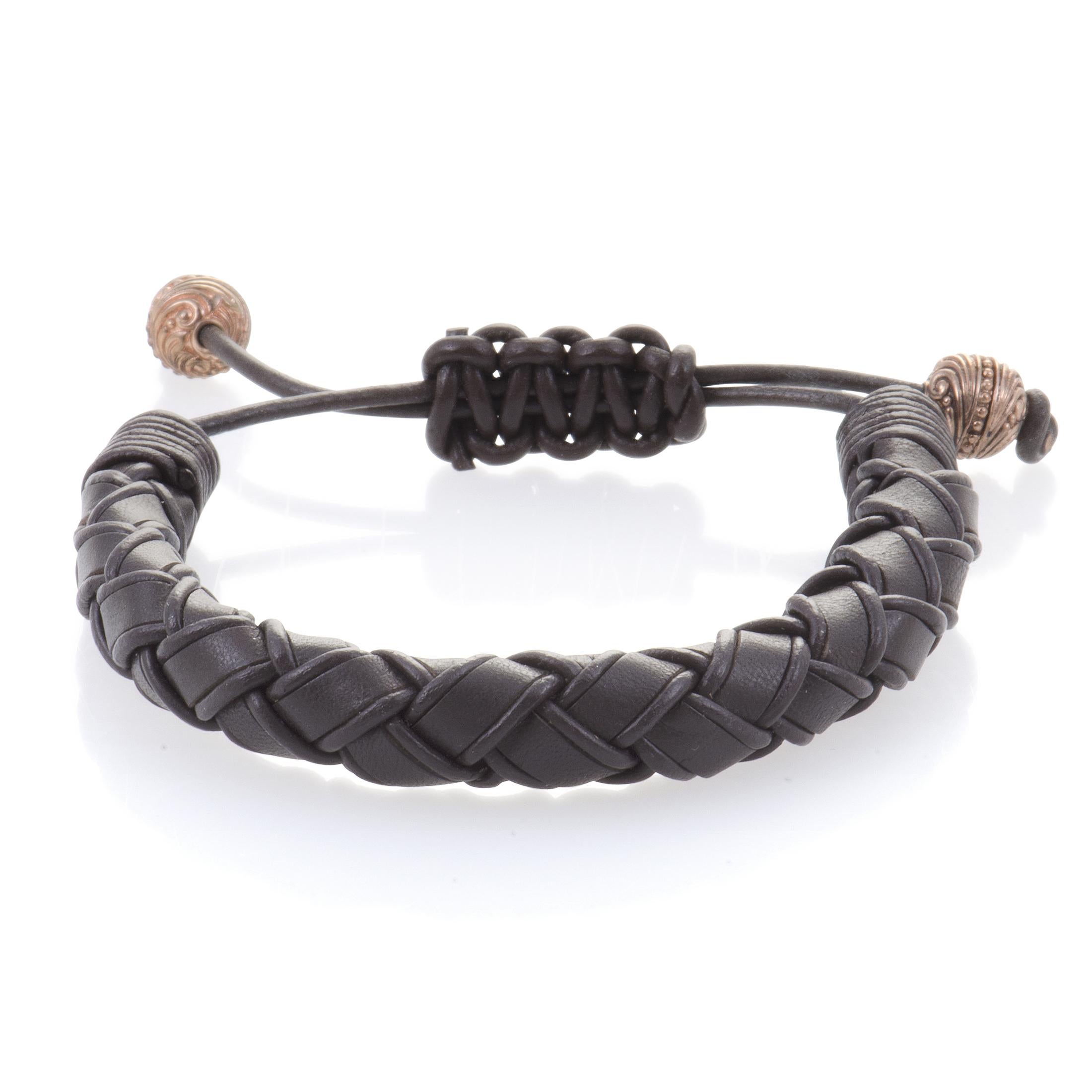 Stephen Webster No Regrets Woven Leather and Rose Gold Tone Silver Bracelet In New Condition In Southampton, PA