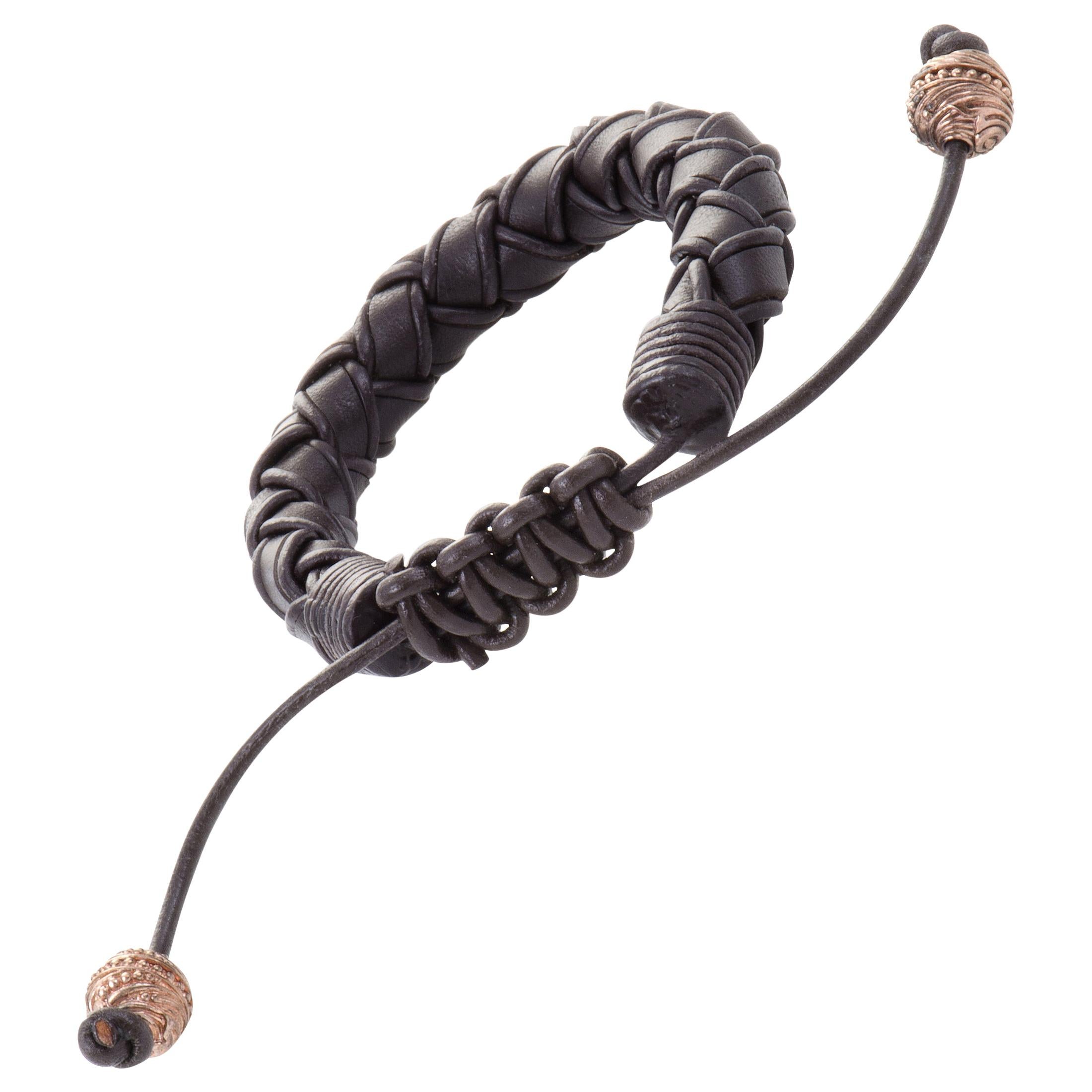 Stephen Webster No Regrets Woven Leather and Rose Gold Tone Silver Bracelet