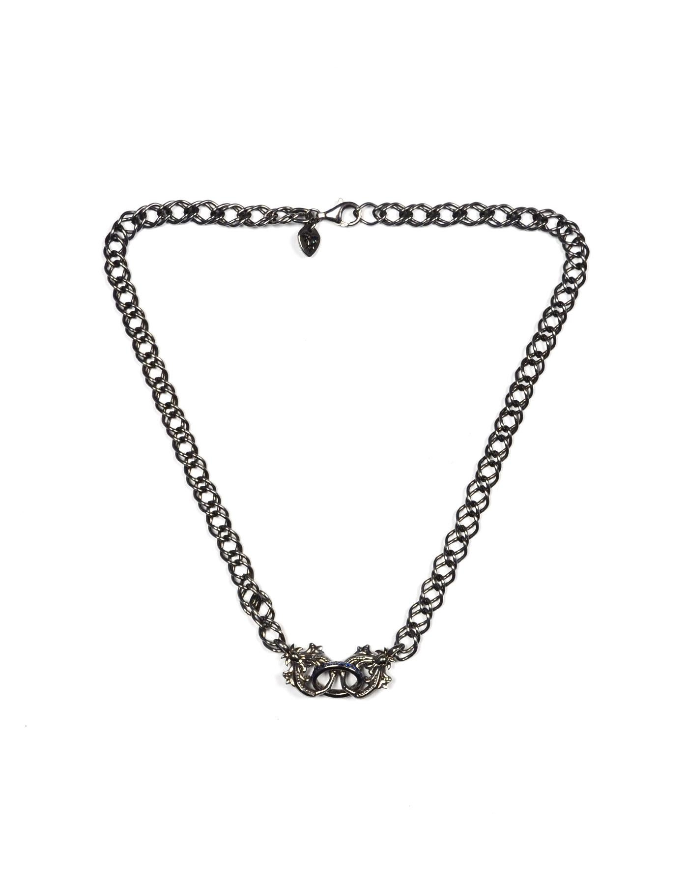 Stephen Webster Oxidized Sterling Silver Chain Link Necklace W/ Blue Sapphires  In Excellent Condition In New York, NY