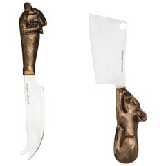 Stephen Webster Pair of Bronze Beast Cheese Knives with Steel Blades