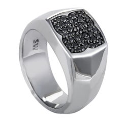 Stephen Webster Rayman Men's Silver and Black Sapphire Pave Signet Ring