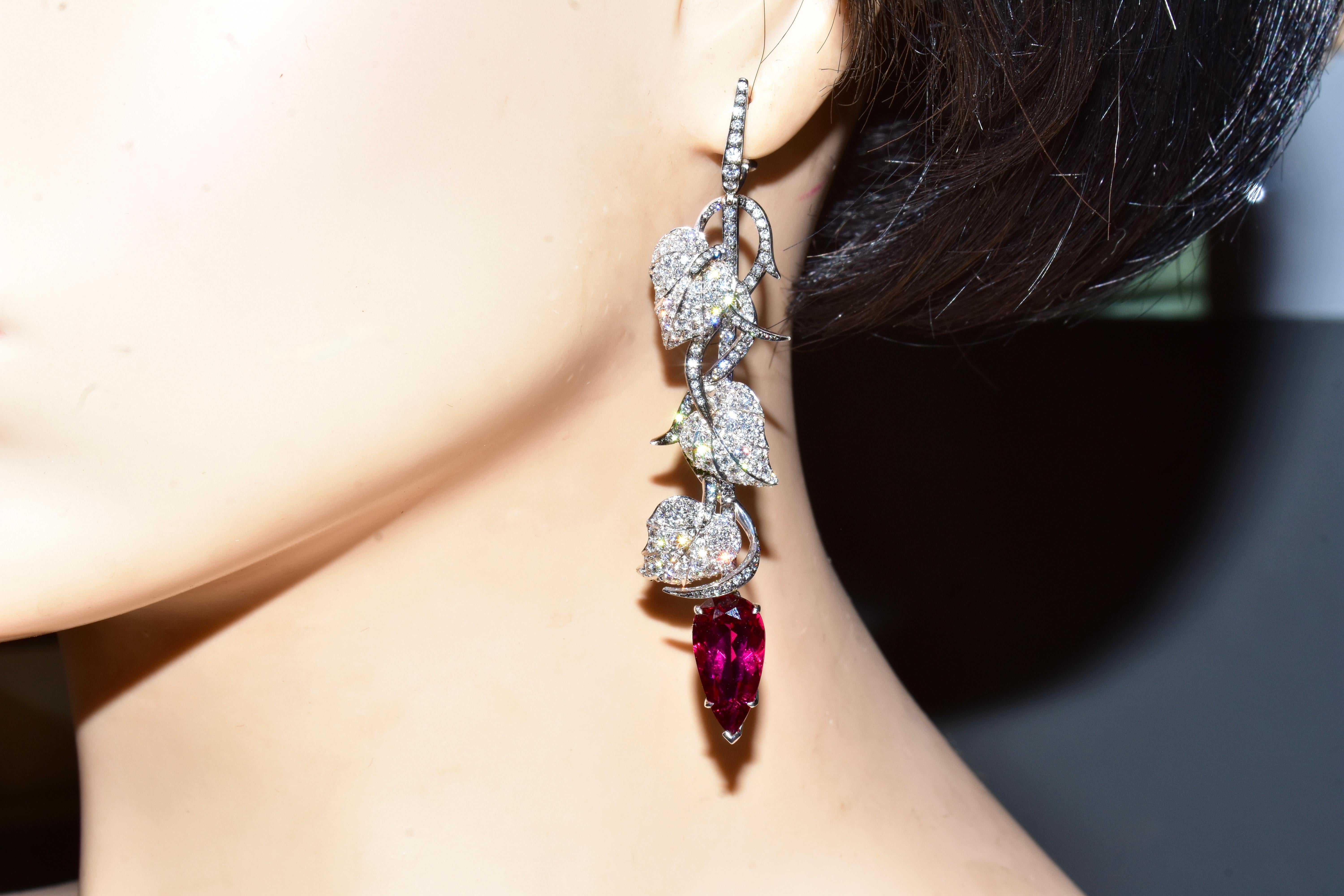 Contemporary Stephen Webster Rubellite and Diamond Dramatic Hanging Earrings, London, c. 2022 For Sale
