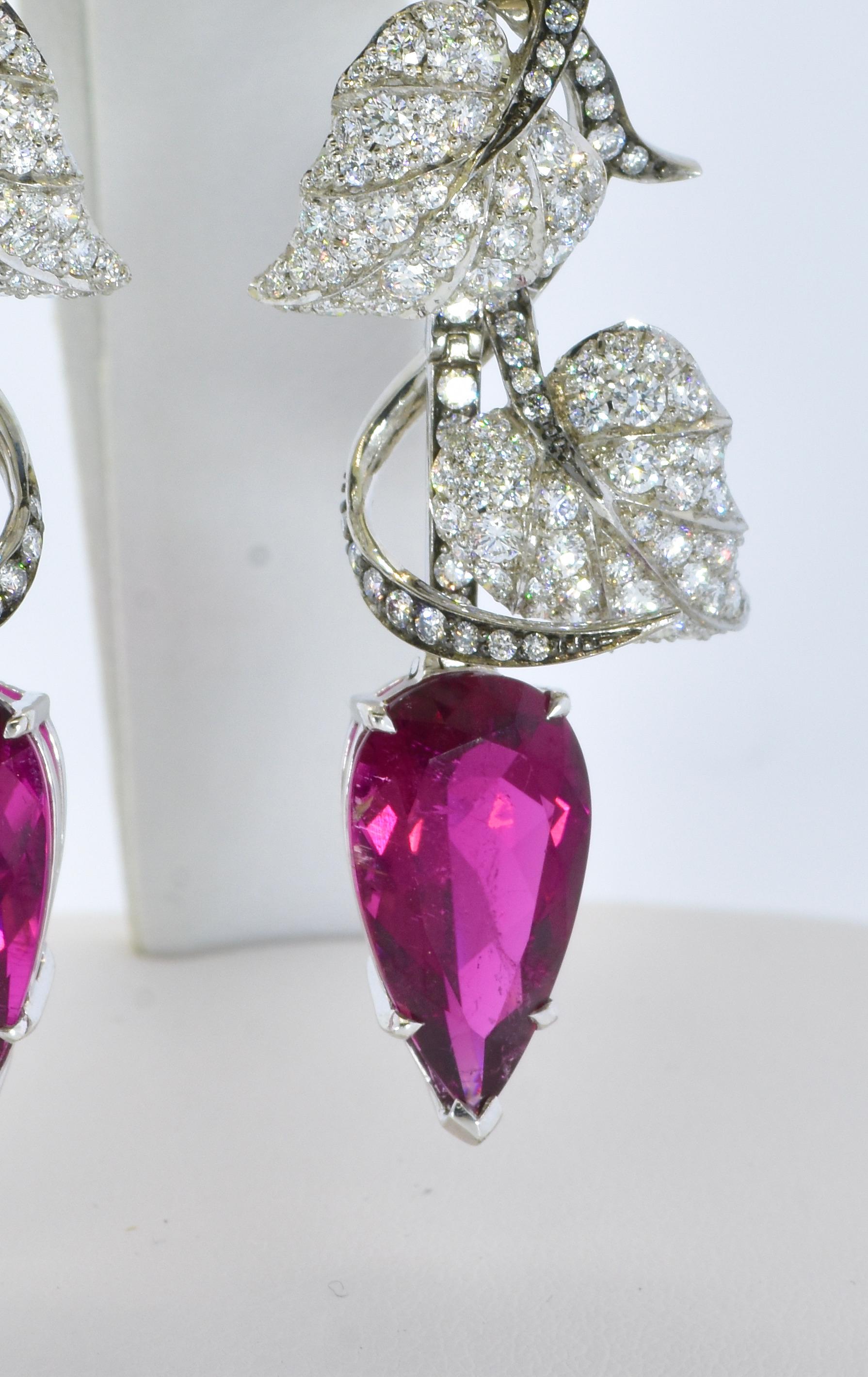 Pear Cut Stephen Webster Rubellite and Diamond Dramatic Hanging Earrings, London, c. 2022 For Sale