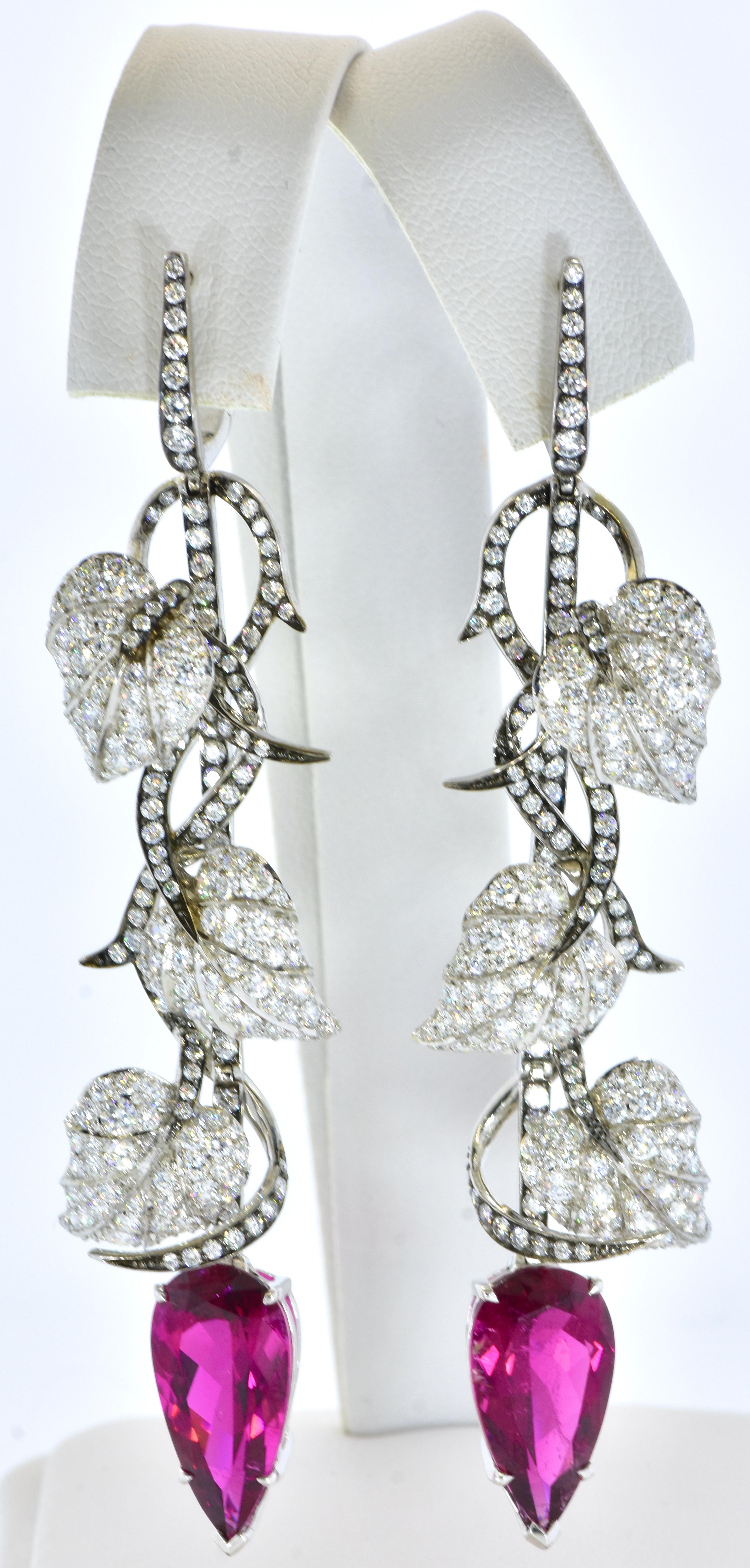 Stephen Webster Rubellite and Diamond Dramatic Hanging Earrings, London, c. 2022 For Sale 1