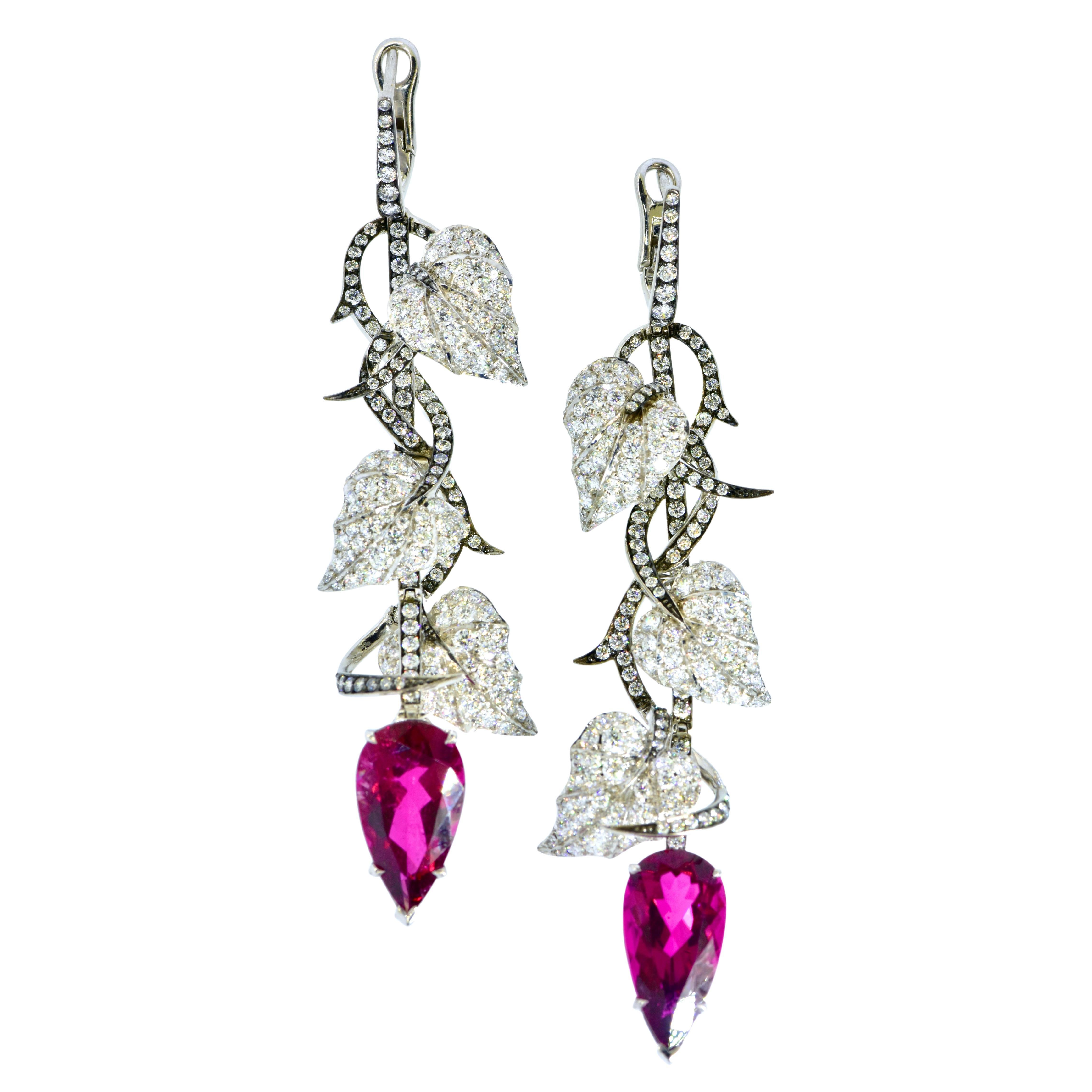 Stephen Webster Rubellite and Diamond Dramatic Hanging Earrings, London, c. 2022 For Sale