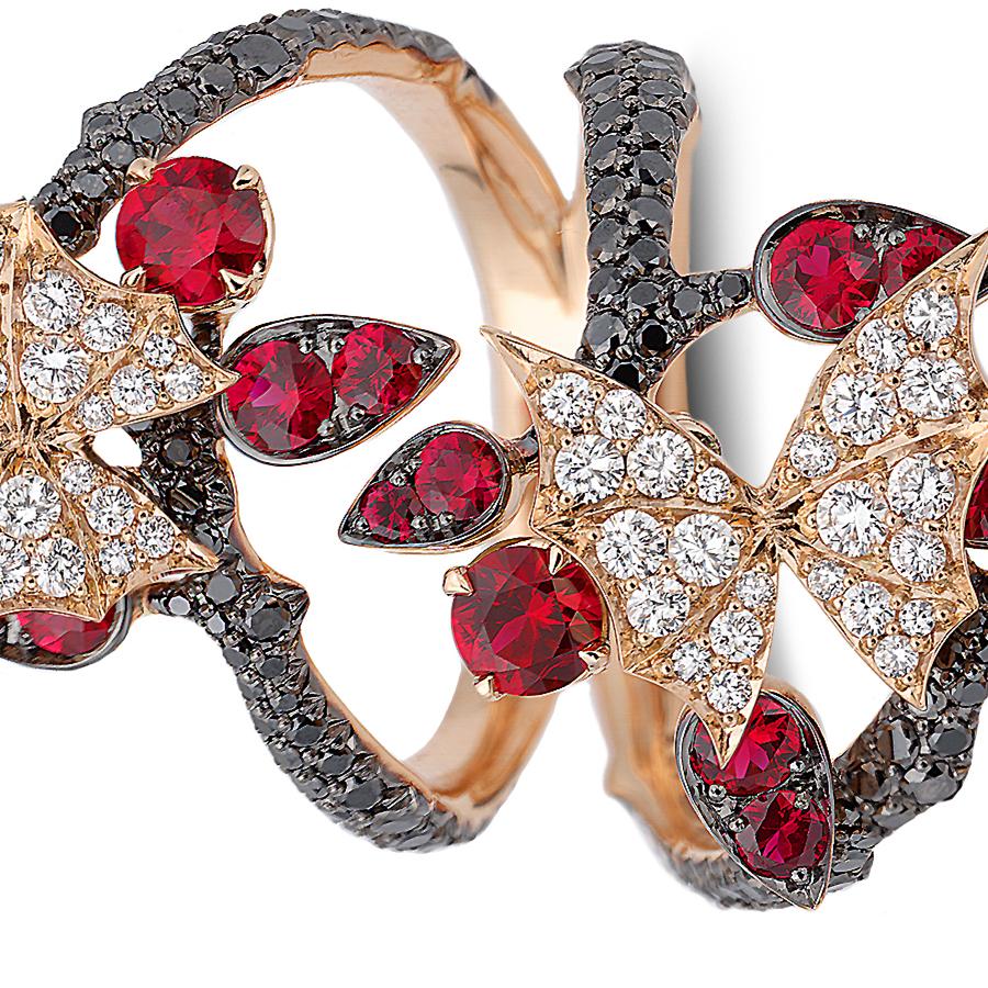 Contemporary Stephen Webster Ruby and Black Diamond Forest 18 Carat Rose Gold Ring