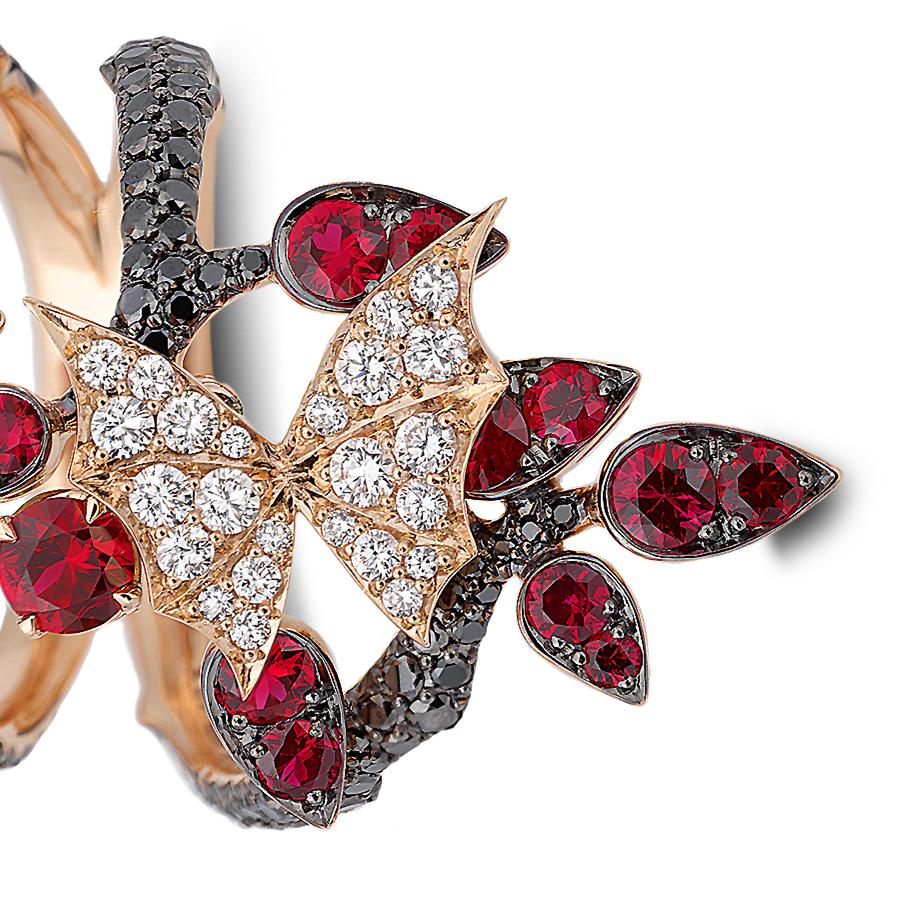 Mixed Cut Stephen Webster Ruby and Black Diamond Forest 18 Carat Rose Gold Ring