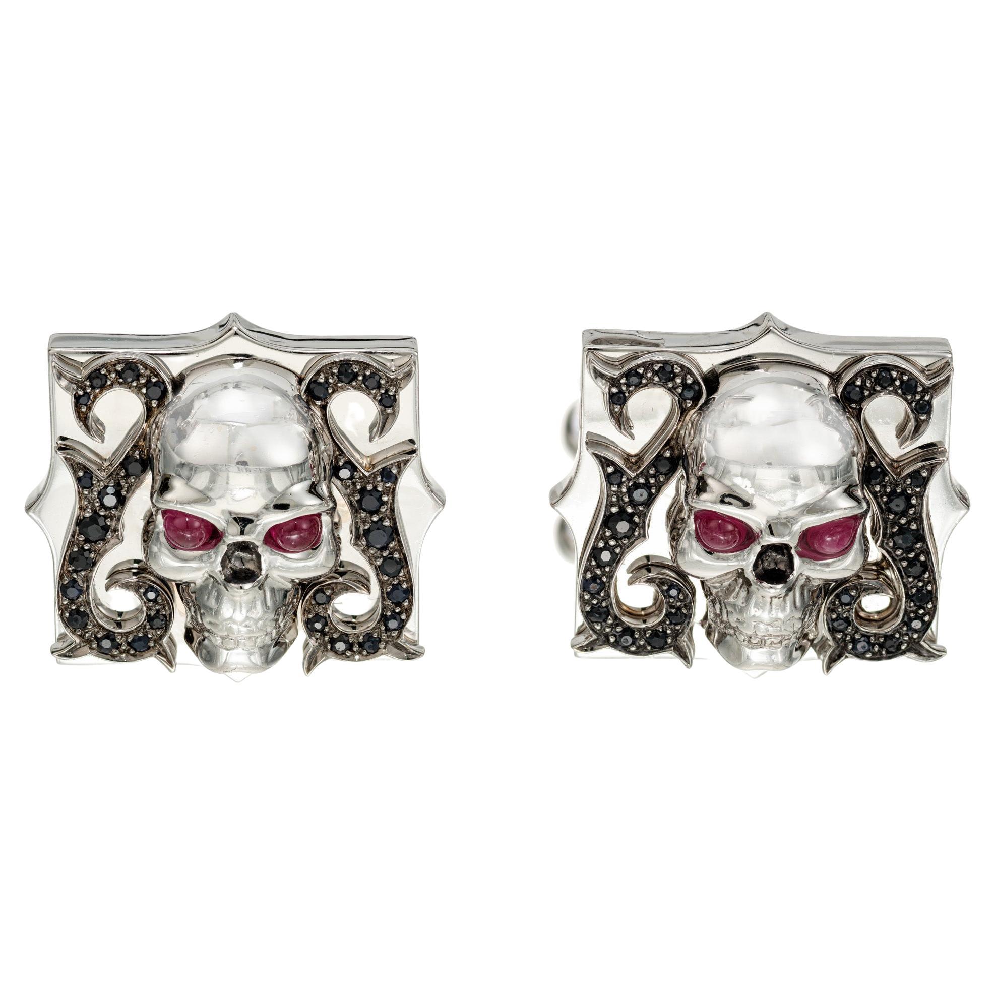 Stephen Webster Ruby Sapphire White Gold Skull Cufflinks