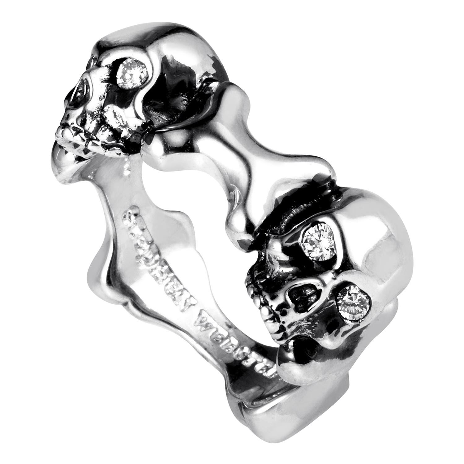 Stephen Webster Skull and Bones Sterling Silver Diamond Ring 3005570