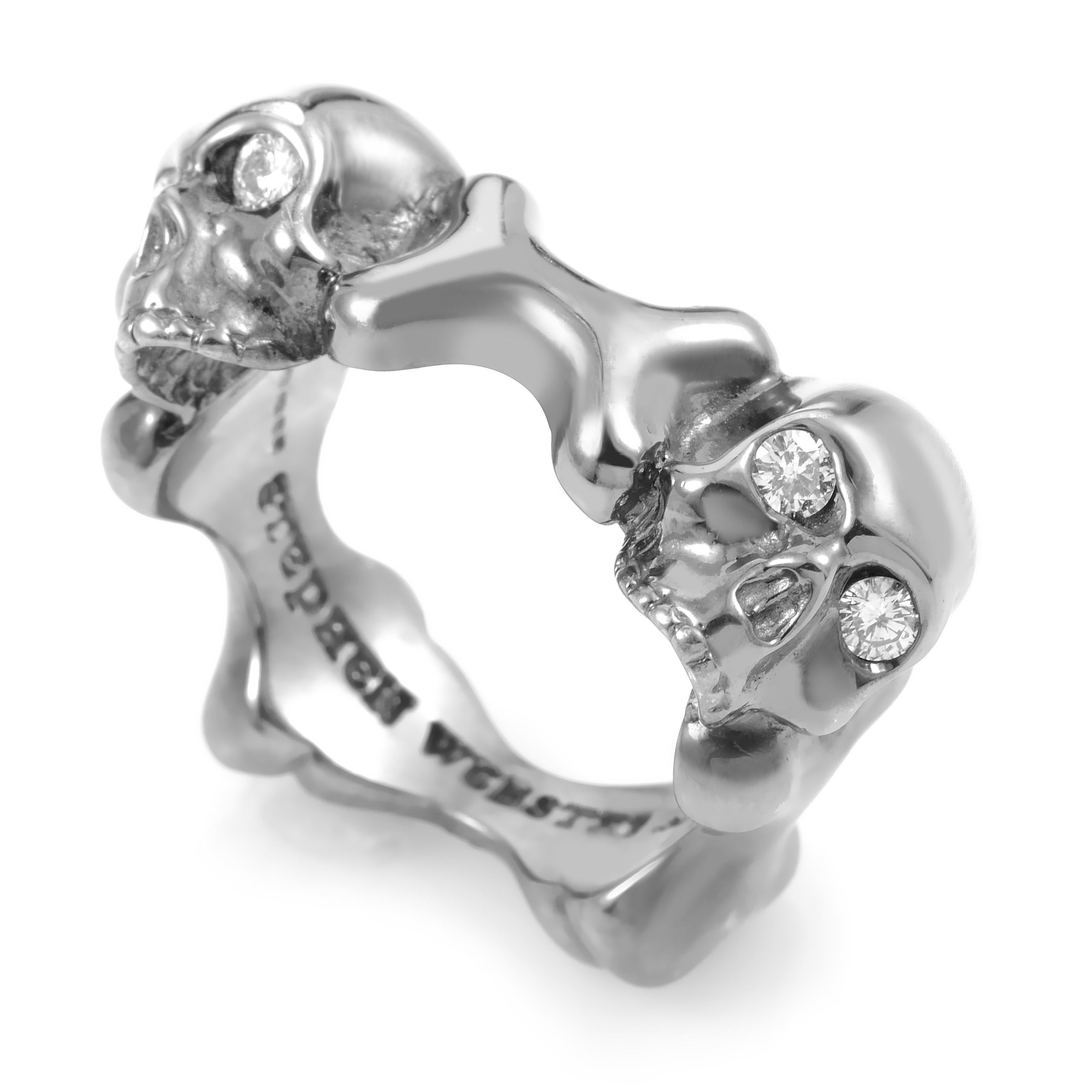 Round Cut Stephen Webster Skull and Bones Sterling Silver Diamond Ring