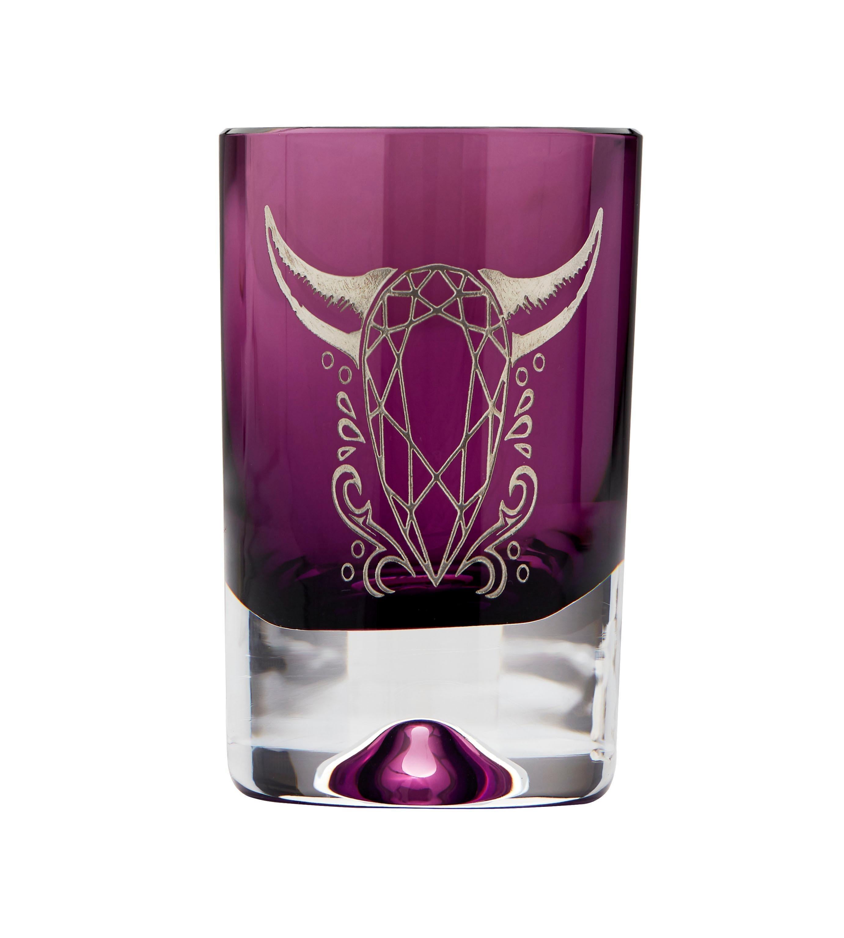 British Stephen Webster Smoke and Amethyst Colored Tequila Glass Set, Set of 4 Glasses For Sale