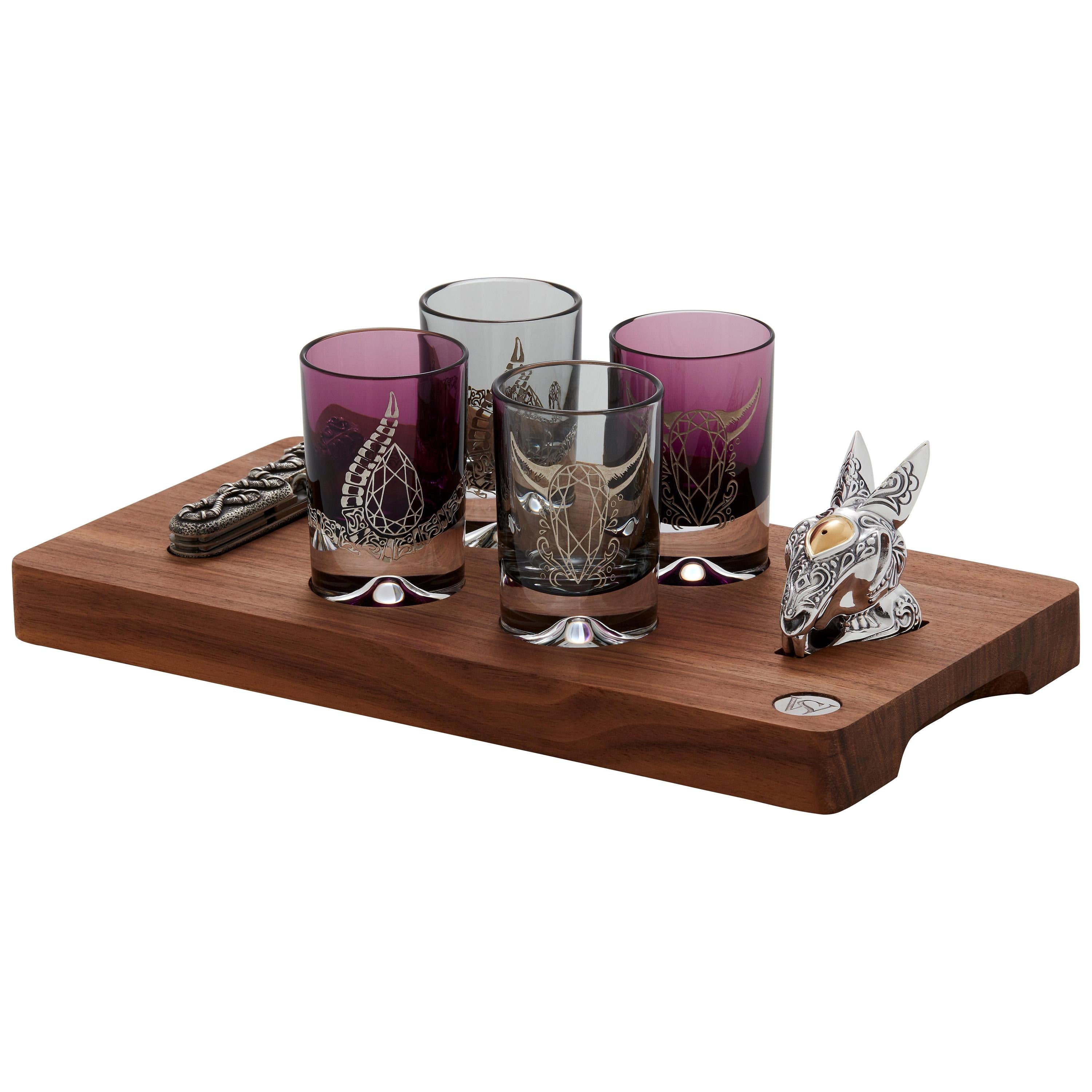 Appartement gazon De Alpen Stephen Webster Smoke and Amethyst Colored Tequila Glass Set, Set of 4  Glasses For Sale at 1stDibs
