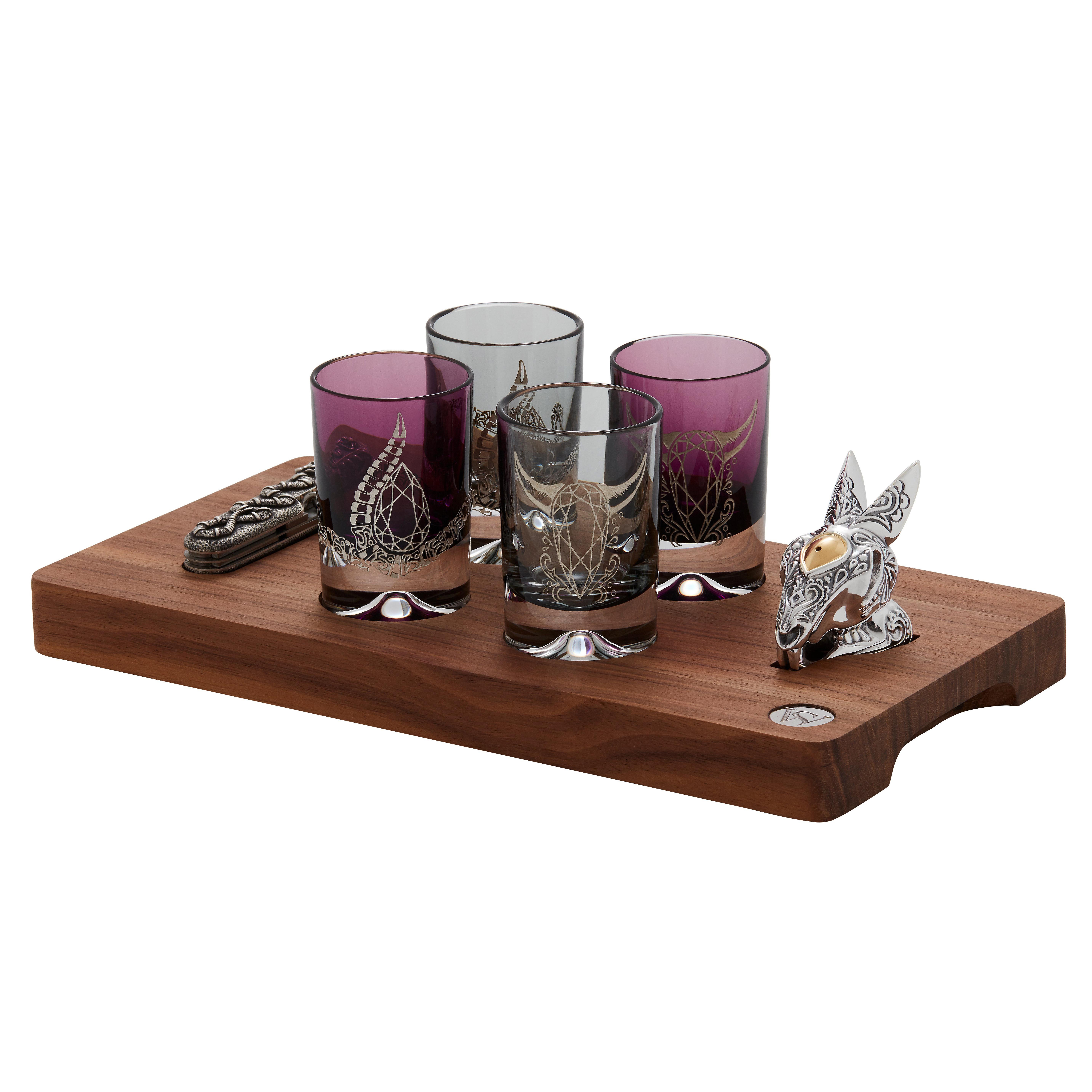 Stephen Webster Smoke and Amethyst Colored Tequila Glass Set, Set of 4 Glasses For Sale