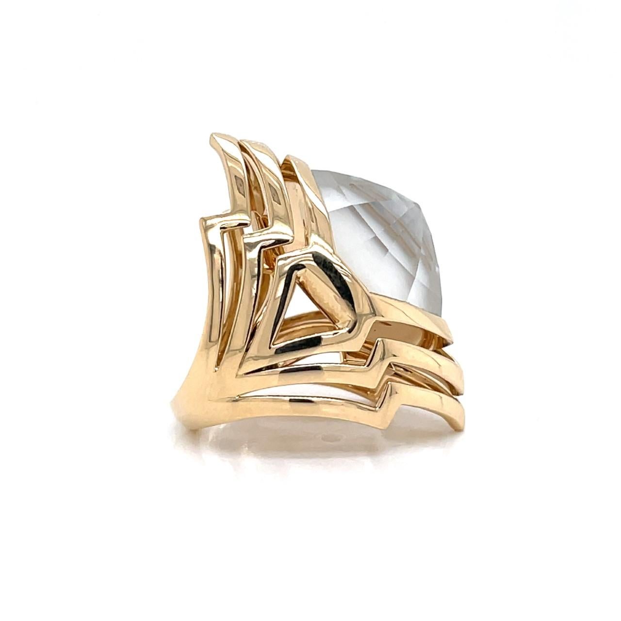 Brilliant Cut Stephen Webster Stardust Ring 18k Yellow Gold Clear Crystal Over Mother of Pearl