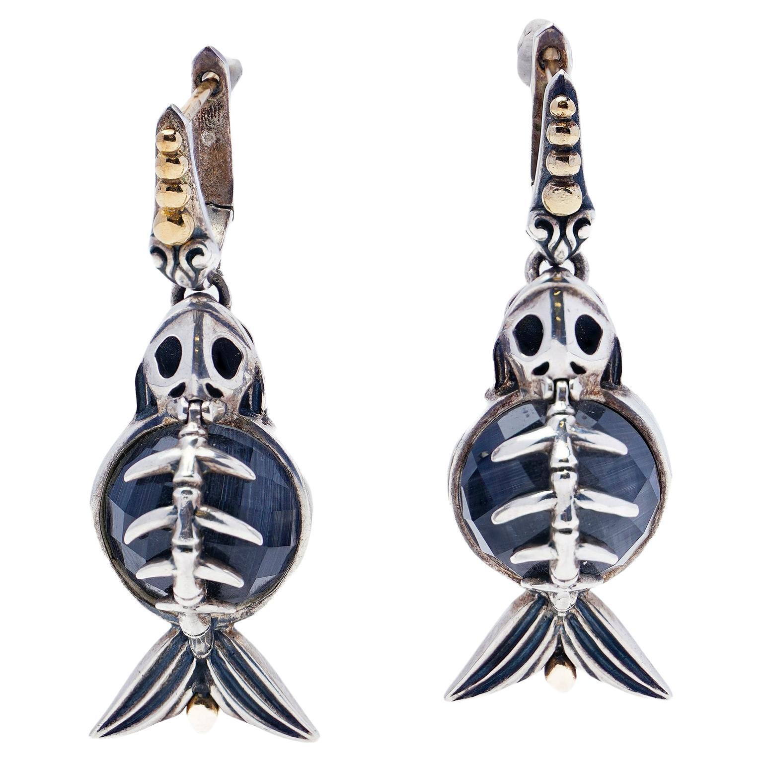 Stephen Dweck Sterling Silver Floral Bronze Earrings For Sale at 1stDibs