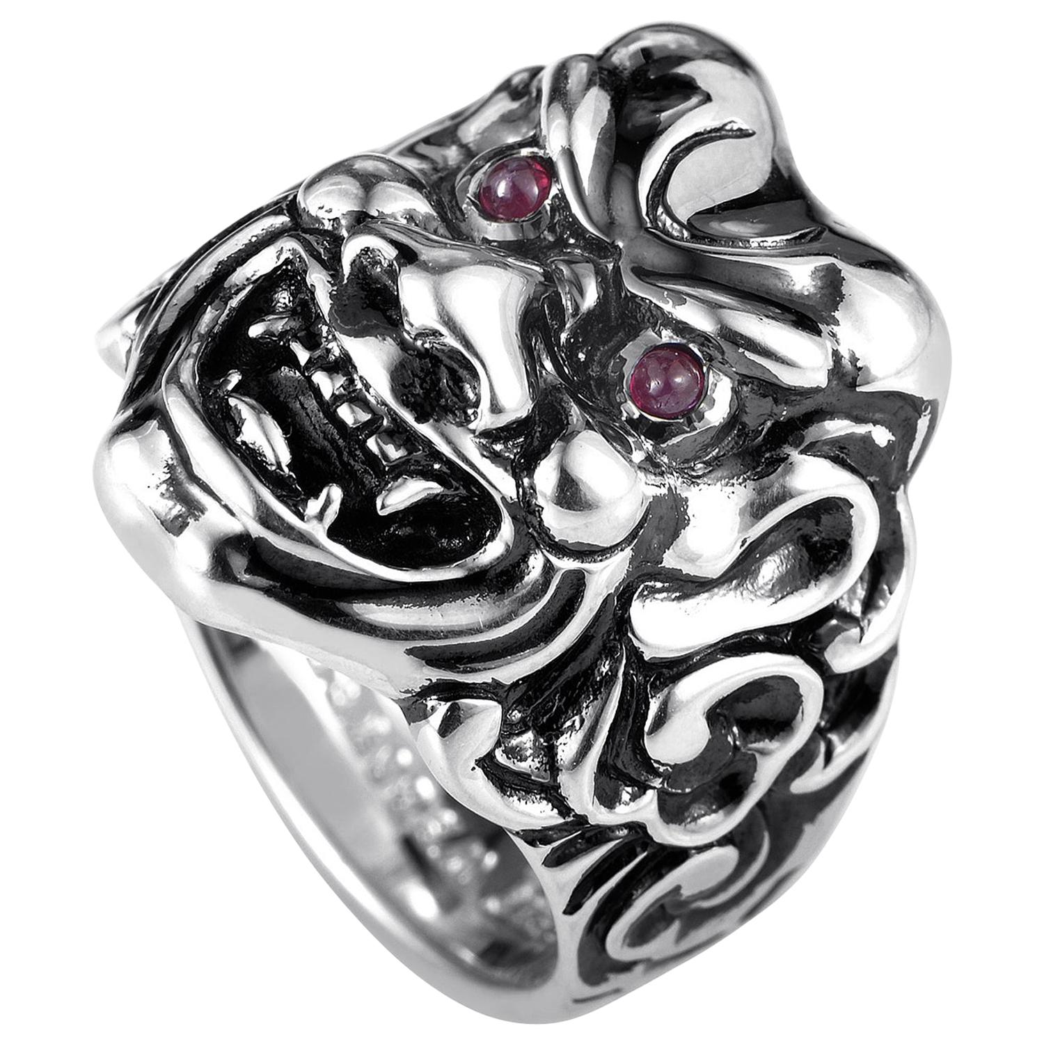 Stephen Webster Sterling Silver and Ruby Japanese Warrior Mask Ring