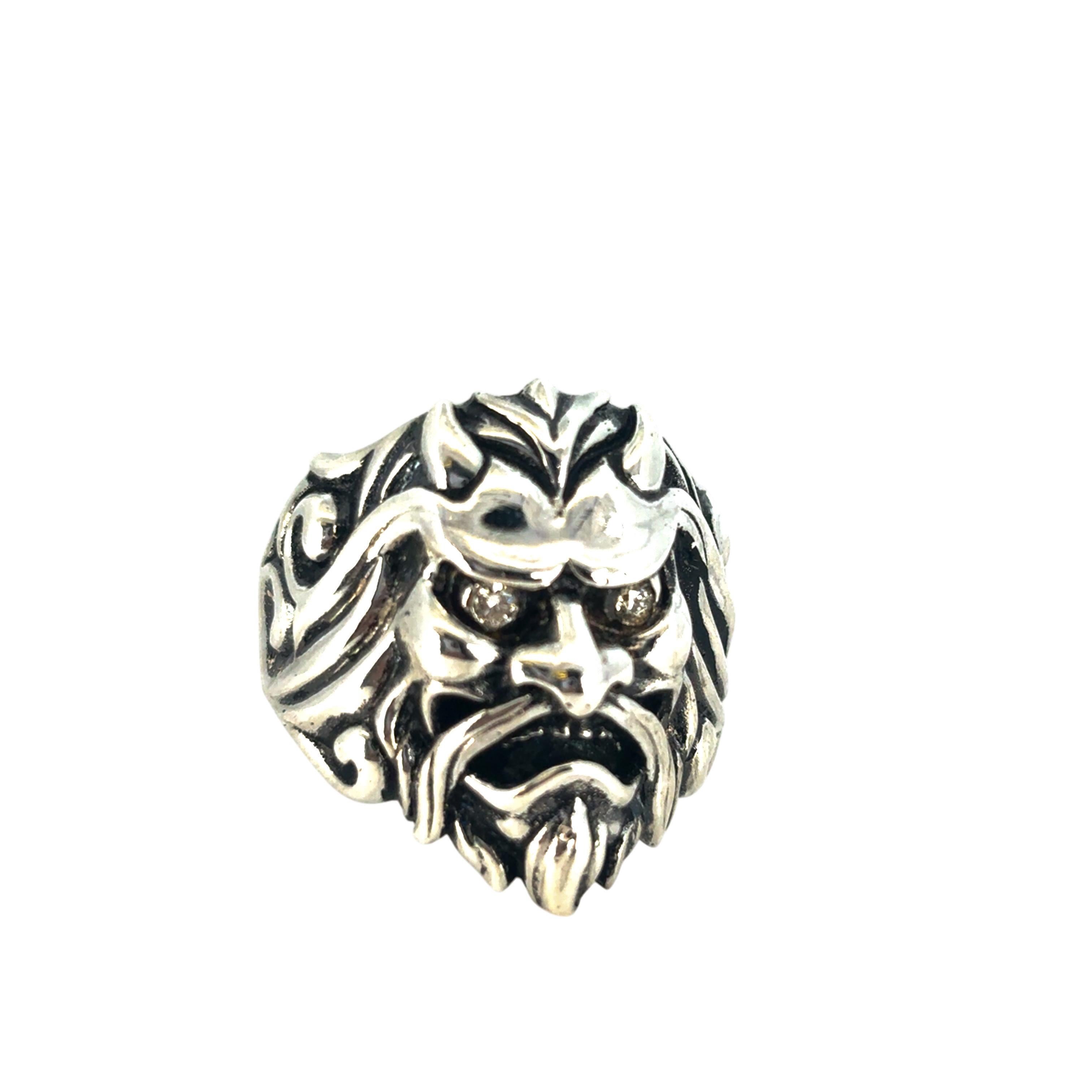 Contemporary Stephen Webster Sterling Silver Japanese Warrior Mask with Diamonds Ring