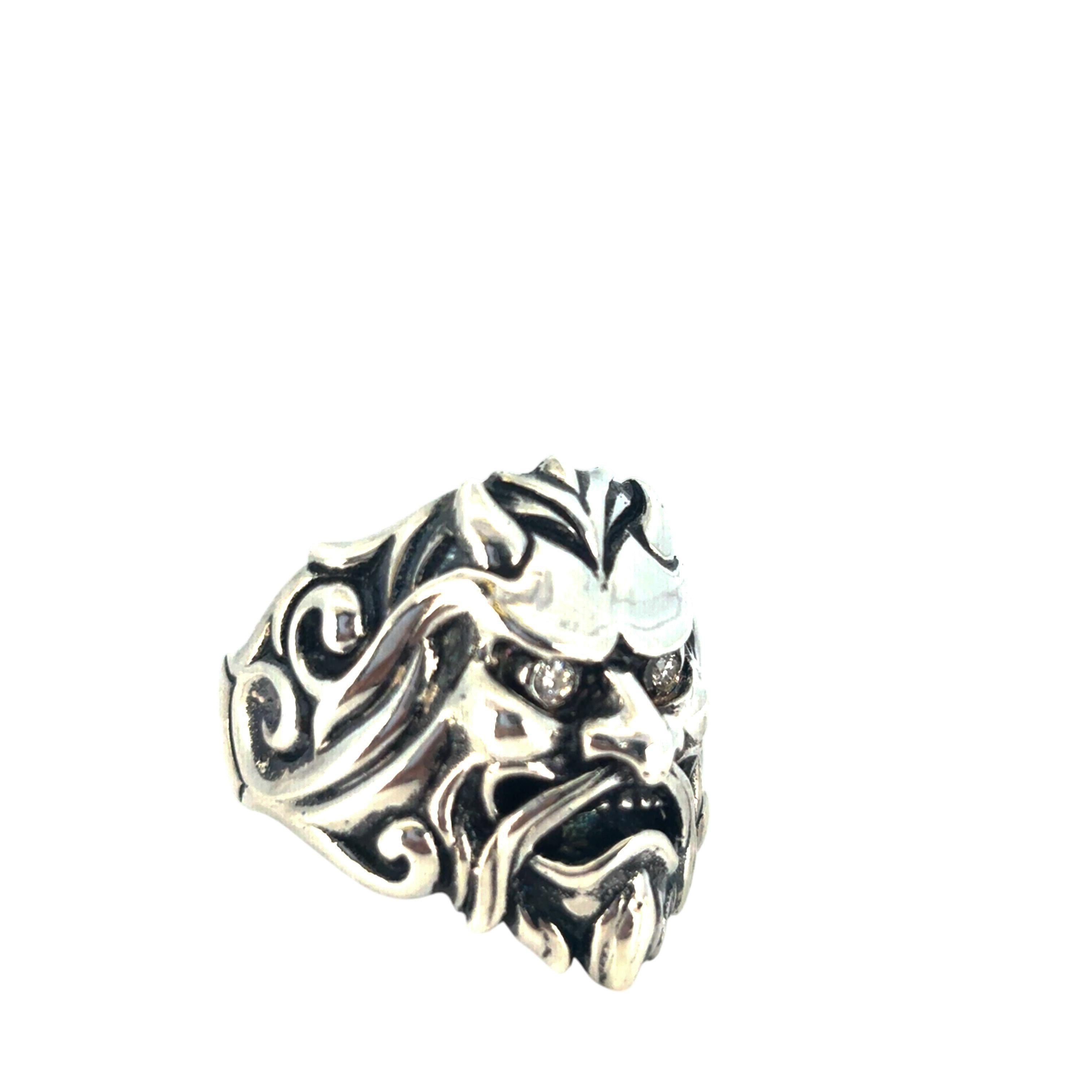 Round Cut Stephen Webster Sterling Silver Japanese Warrior Mask with Diamonds Ring