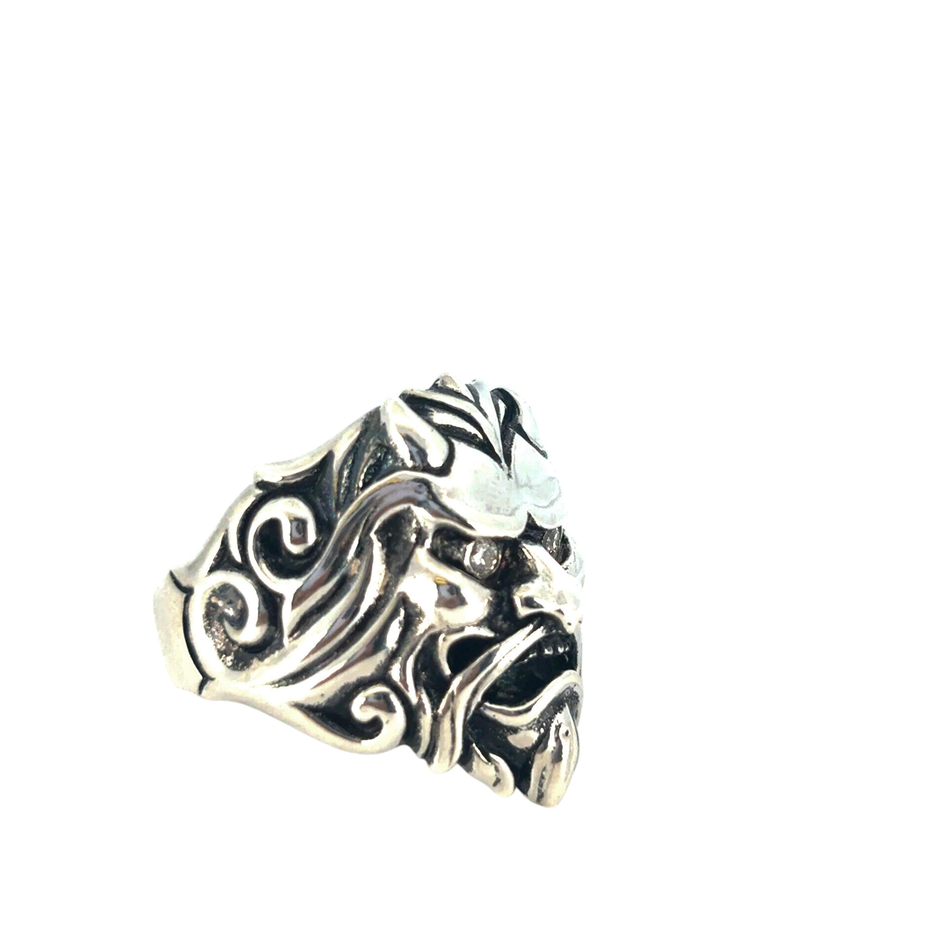 Stephen Webster Sterling Silver Japanese Warrior Mask with Diamonds Ring In Excellent Condition In Boca Raton, FL