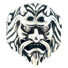 Stephen Webster Sterling Silver Japanese Warrior Mask with Diamonds Ring