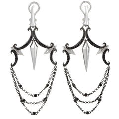 Stephen Webster Superstud Baroque Silver and Yellow Gold Black Sapphire Earrings