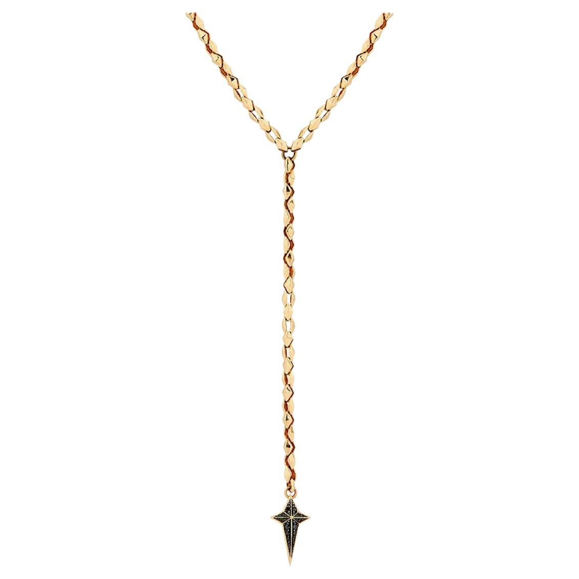 Stephen Webster Superstud Cross 18 Carat Gold Long Chain with Black Diamonds For Sale