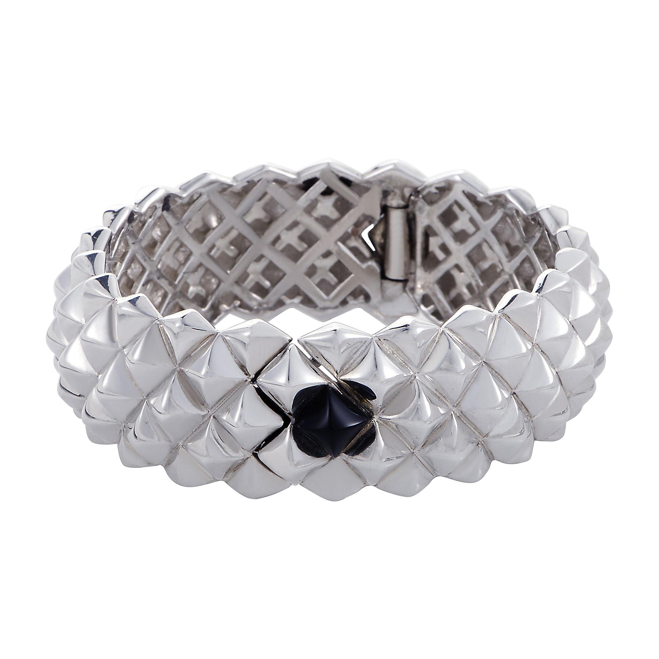 Stephen Webster Superstud Silver and Onyx Hinged Cuff Bracelet