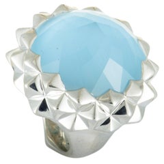 Stephen Webster Superstud Silver Mother of Pearl Blue Cat
s Eye and Clear Quartz