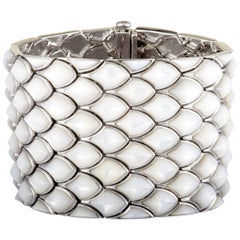 Stephen Webster Superstud Silver White Mother of Pearl Inlay 5-Row Wide Bracelet