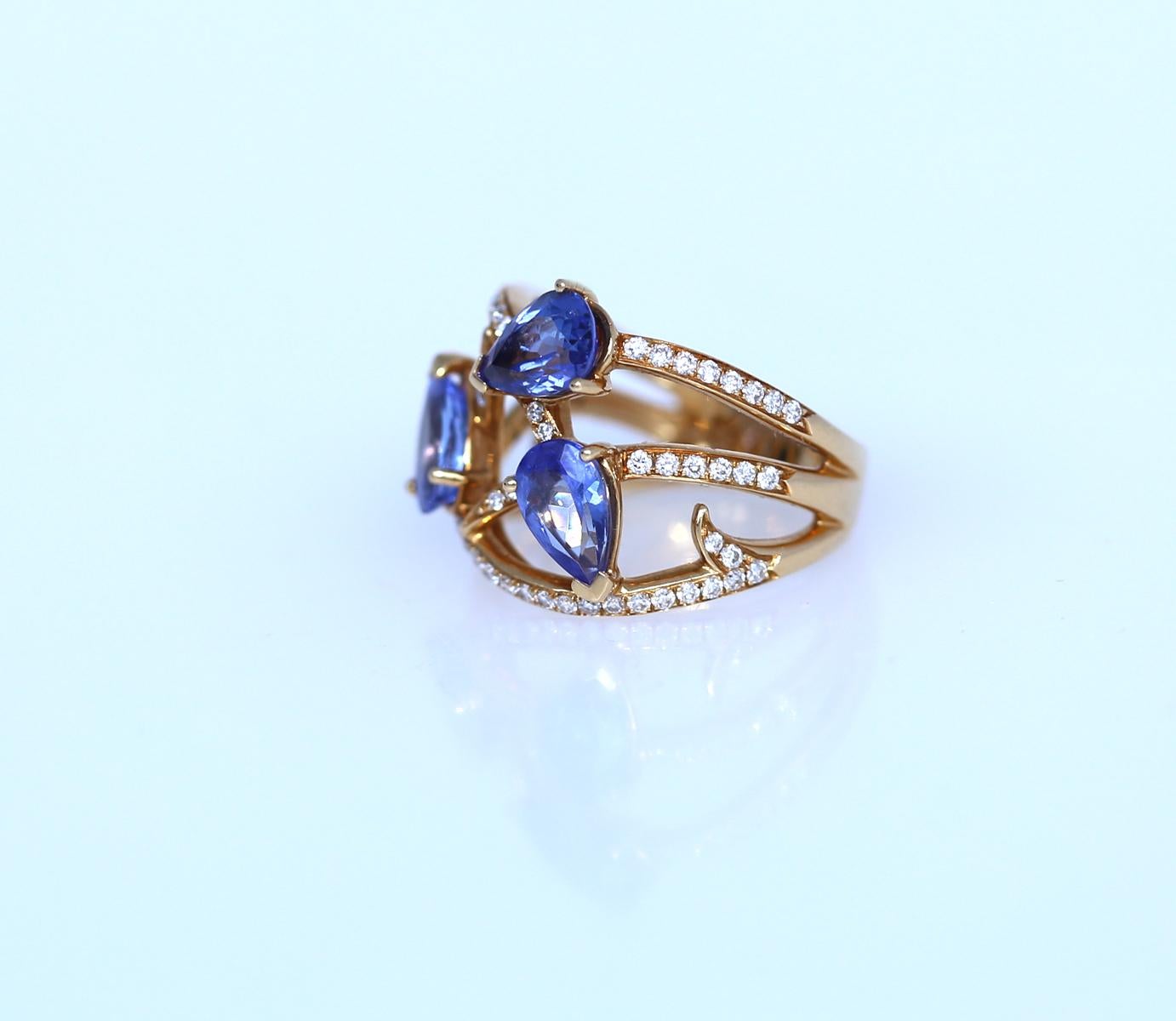 Stephen Webster Tanzanite Diamonds Ring Signed Yellow Gold 18K, 2010 For Sale 3