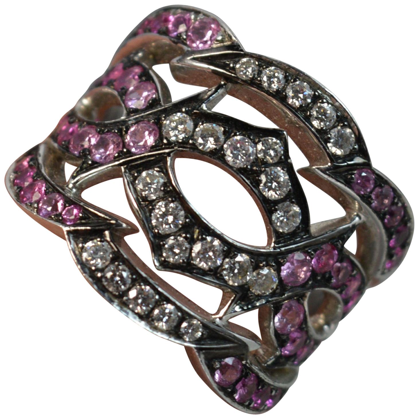 Stephen Webster Tattoo 18 Carat White Gold Pink Sapphire Diamond Cluster Ring