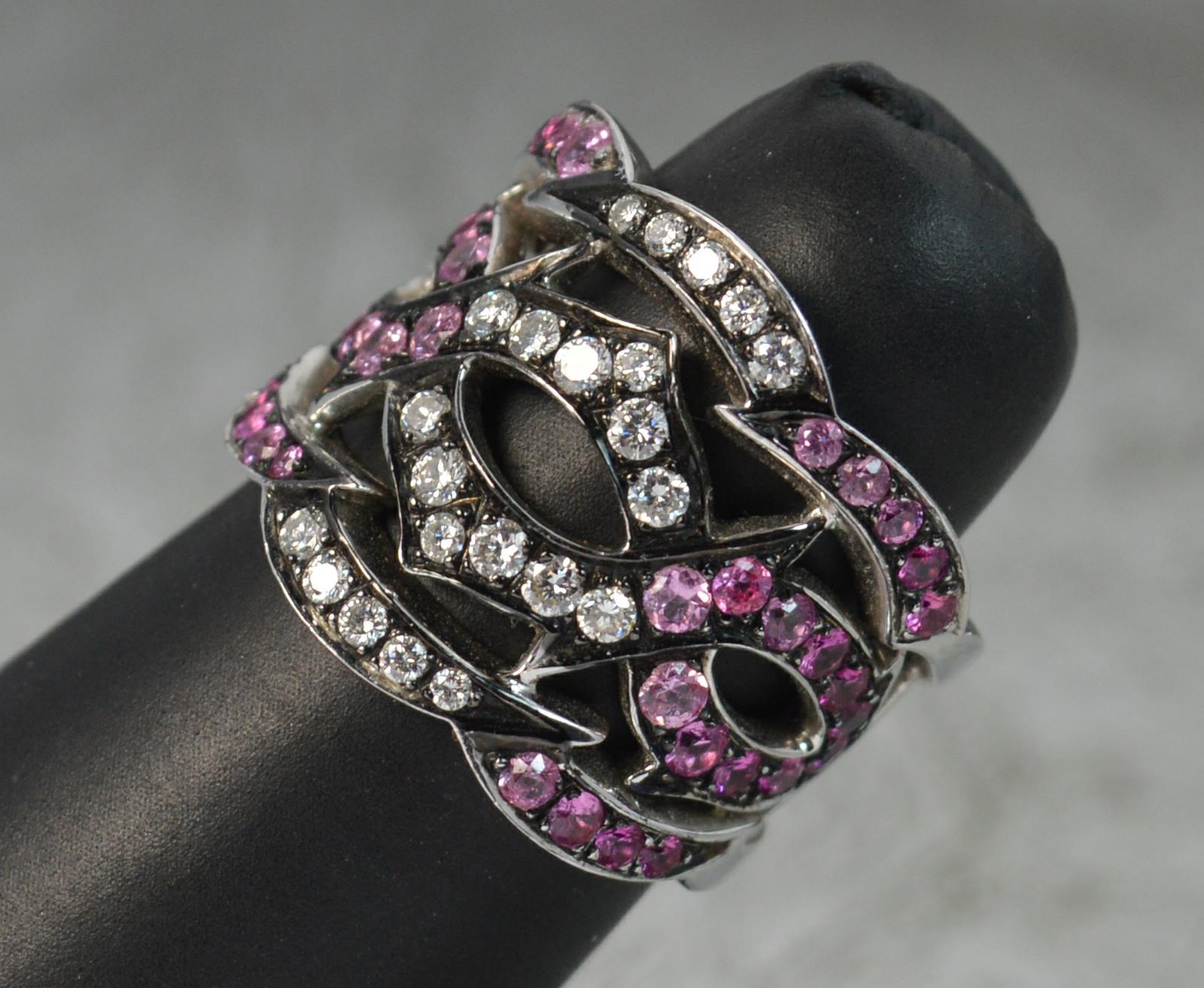 Contemporary Stephen Webster Tattoo 18 Carat White Gold Pink Sapphire Diamond Cluster Ring