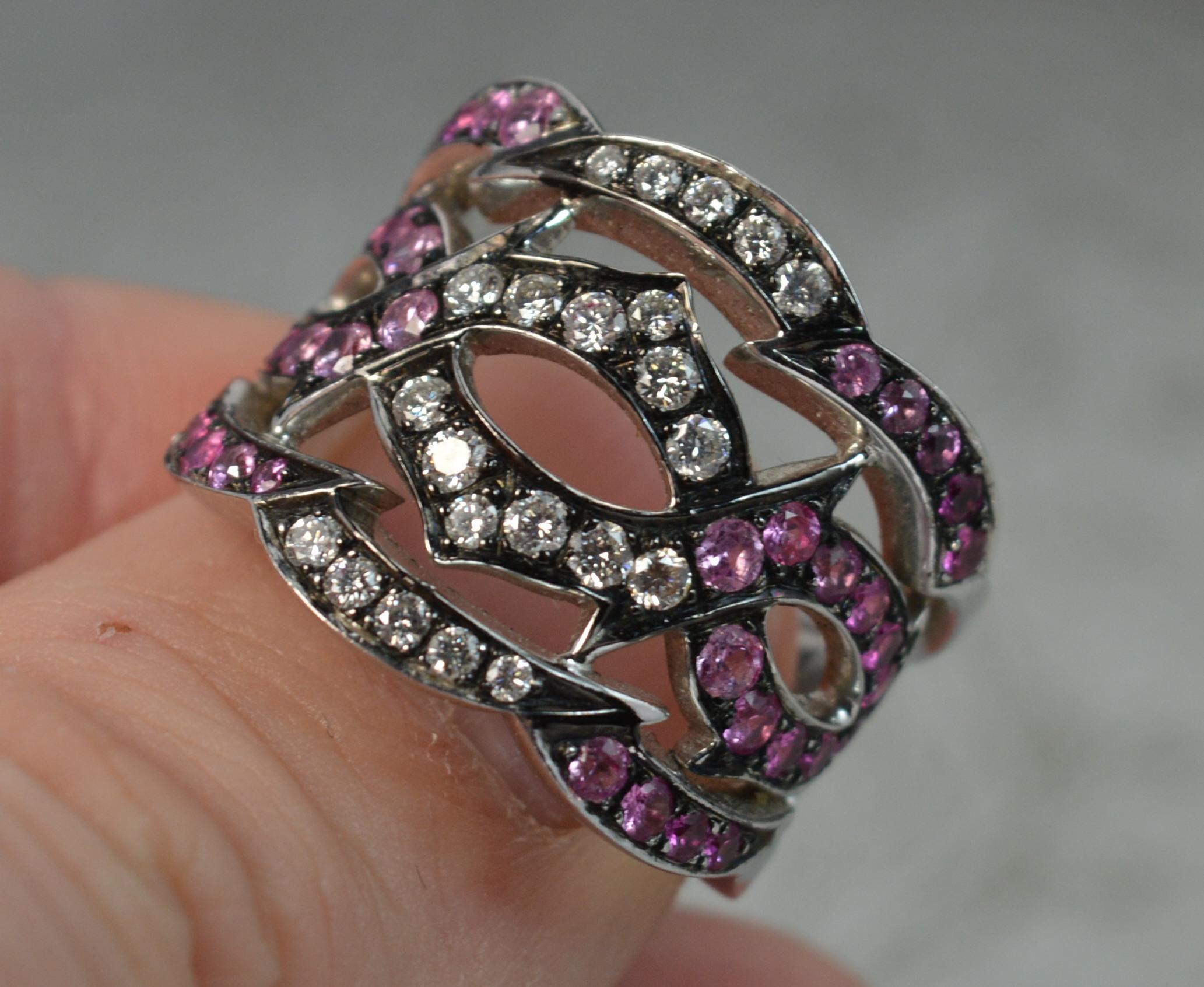 Stephen Webster Tattoo 18 Carat White Gold Pink Sapphire Diamond Cluster Ring In Excellent Condition In St Helens, GB