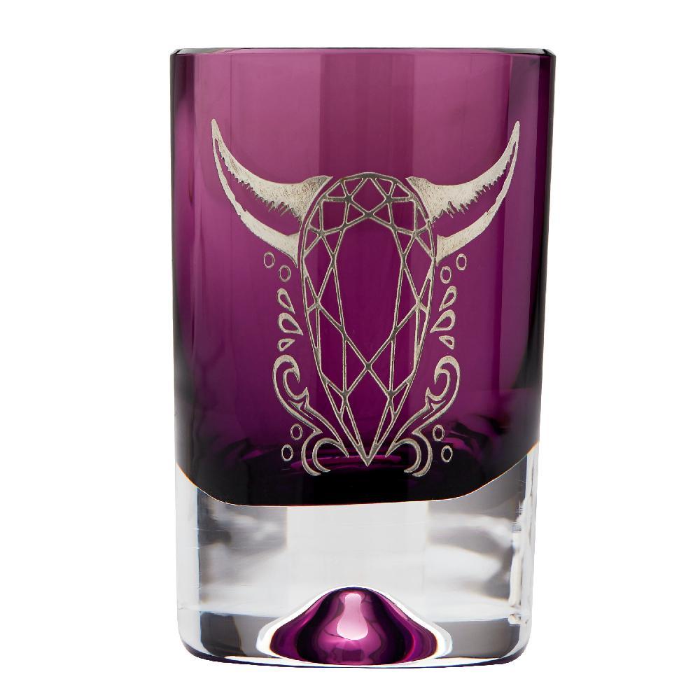 ‘Tequila Lore’ is a set of bold and eye-catching bar accessories that celebrates Mexico’s culture, folklore and famous tipple, tequila.

Lead crystal shot glasses and tumblers in either smoke or amethyst-colored glass, handmade in the UK, also