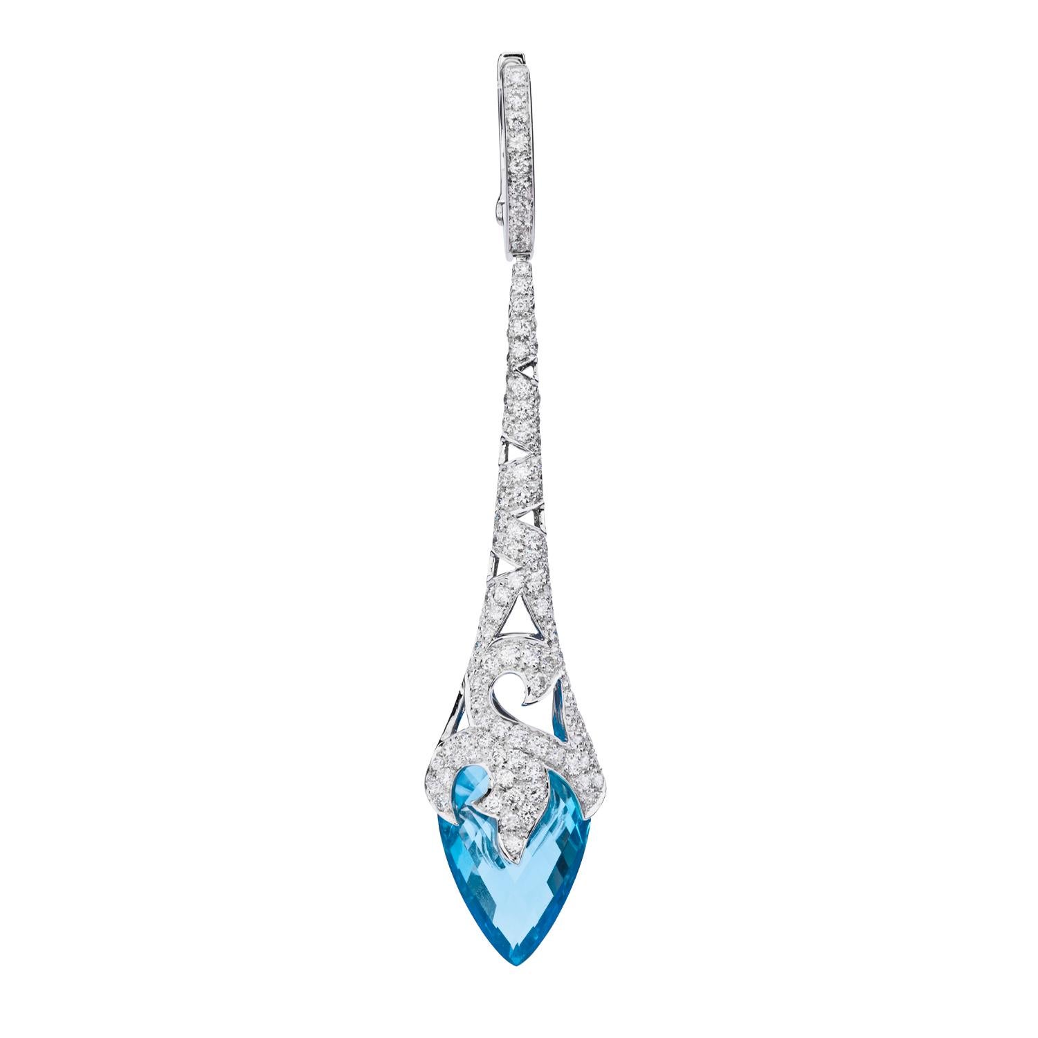 Thorn Entwined Drop Earrings set in 18ct white Gold with white Diamond pavé (1.66ct) and solid blue Topaz drops (17.00ct).

Built on a foundation of 40 years of technical excellence, where Webster began his apprenticeship at the age of 16 in