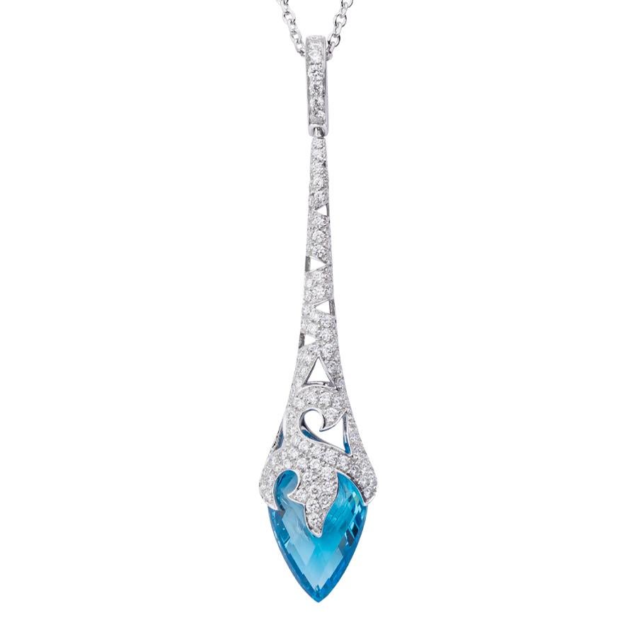 Thorn Entwined Drop Pendant set in 18ct white Gold with white Diamond pavé (0.89ct) with a solid blue Topaz drop (8.99ct) on a 30-inch 1.3mm diamond-cut chain with a jump ring at 20-inch.

Built on a foundation of 40 years of technical excellence,