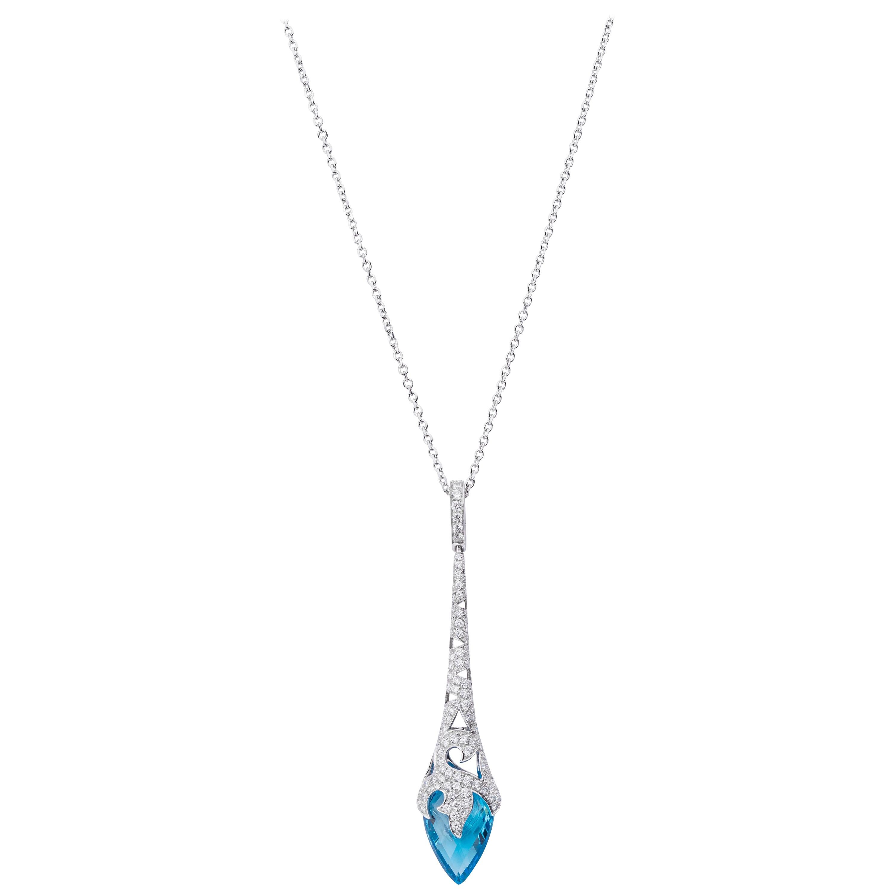 Stephen Webster Thorn Entwined Drop Topaz and Diamond Set in White Gold Pendant