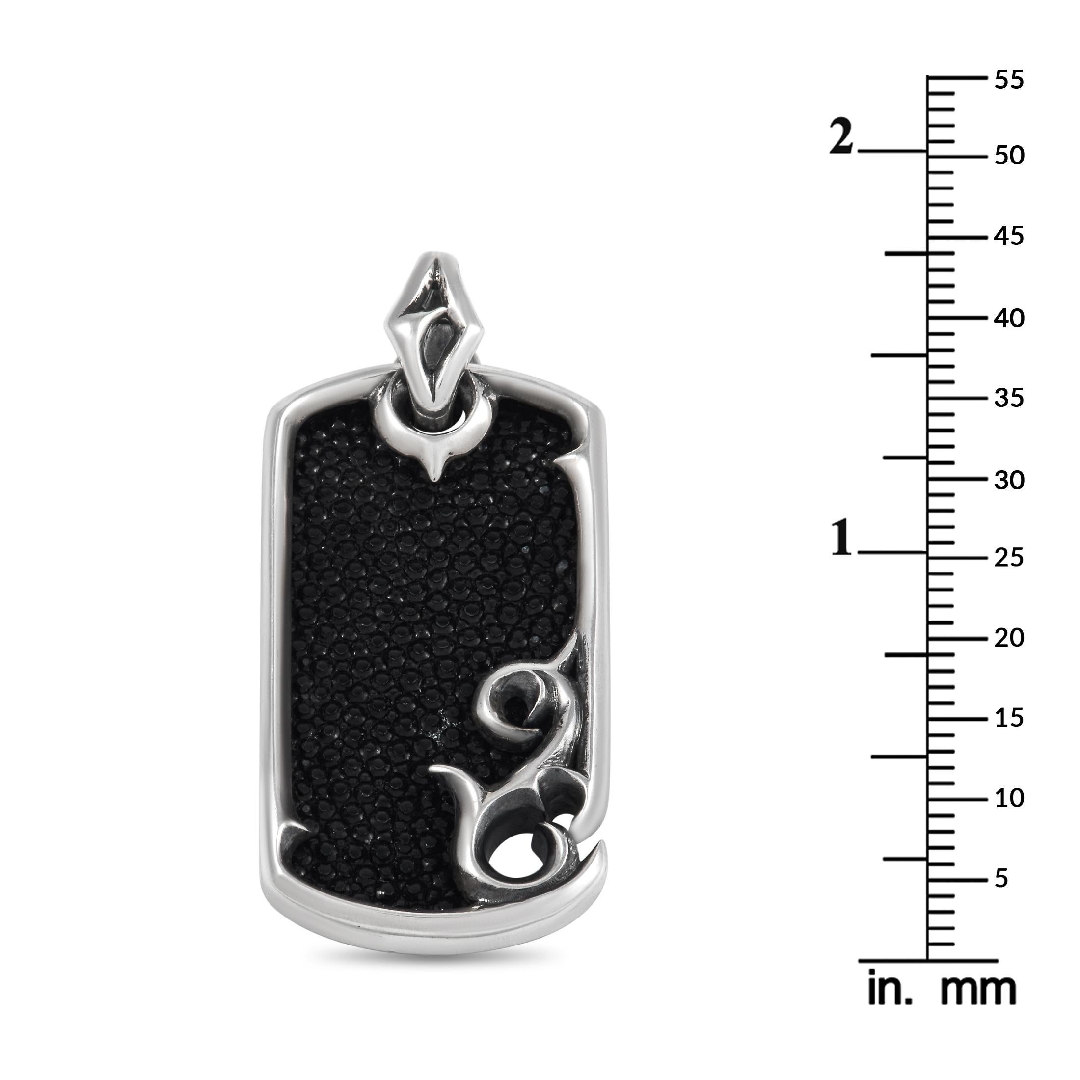 Stephen Webster Thorn Sterling Silver Black Enamel and Rayskin Leather Dog Tag  In New Condition In Southampton, PA