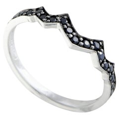 Stephen Webster Thorn Sterling Silver Black Sapphire Pave Thin Band Ring